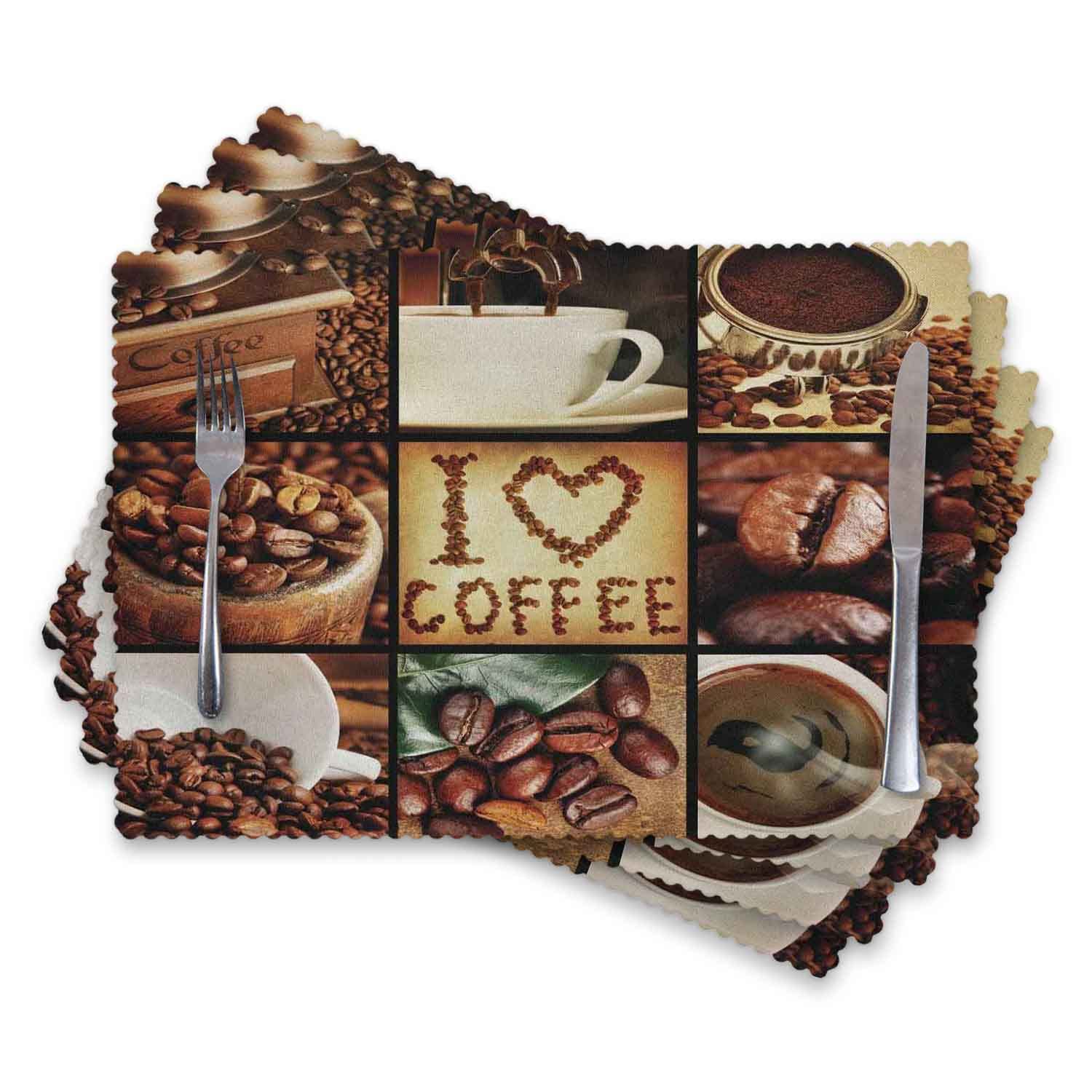 4-Pack Coffee Theme Washable & Heat Resistant Placemats for Dining Table - 12