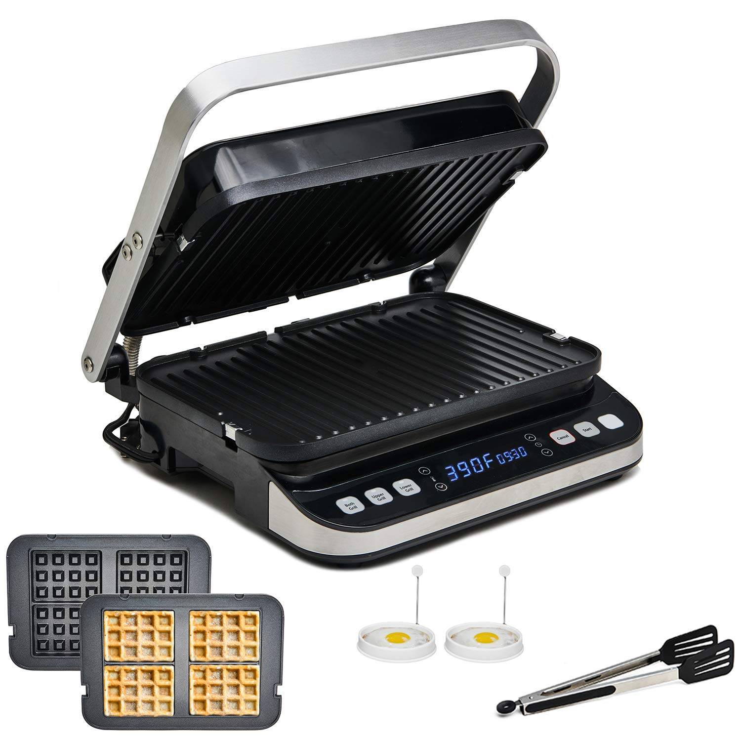 Yedi 6-in-1 Digital Indoor Grill & Waffle Maker - Electric Panini Press, Griddle with Removable Plates & Deluxe Accessory Kit - Perfect for Family Breakfast, BBQ Parties & Healthy Cooking at Home