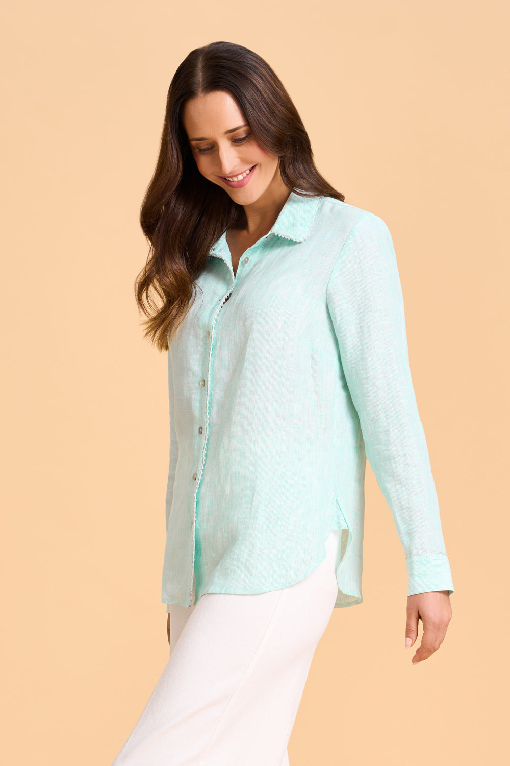 Stylish Mint Stripe Linen Shirt for Men & Women | Breathable Summer Casual Wear | Perfect for Beach, Office & Outdoor Activities