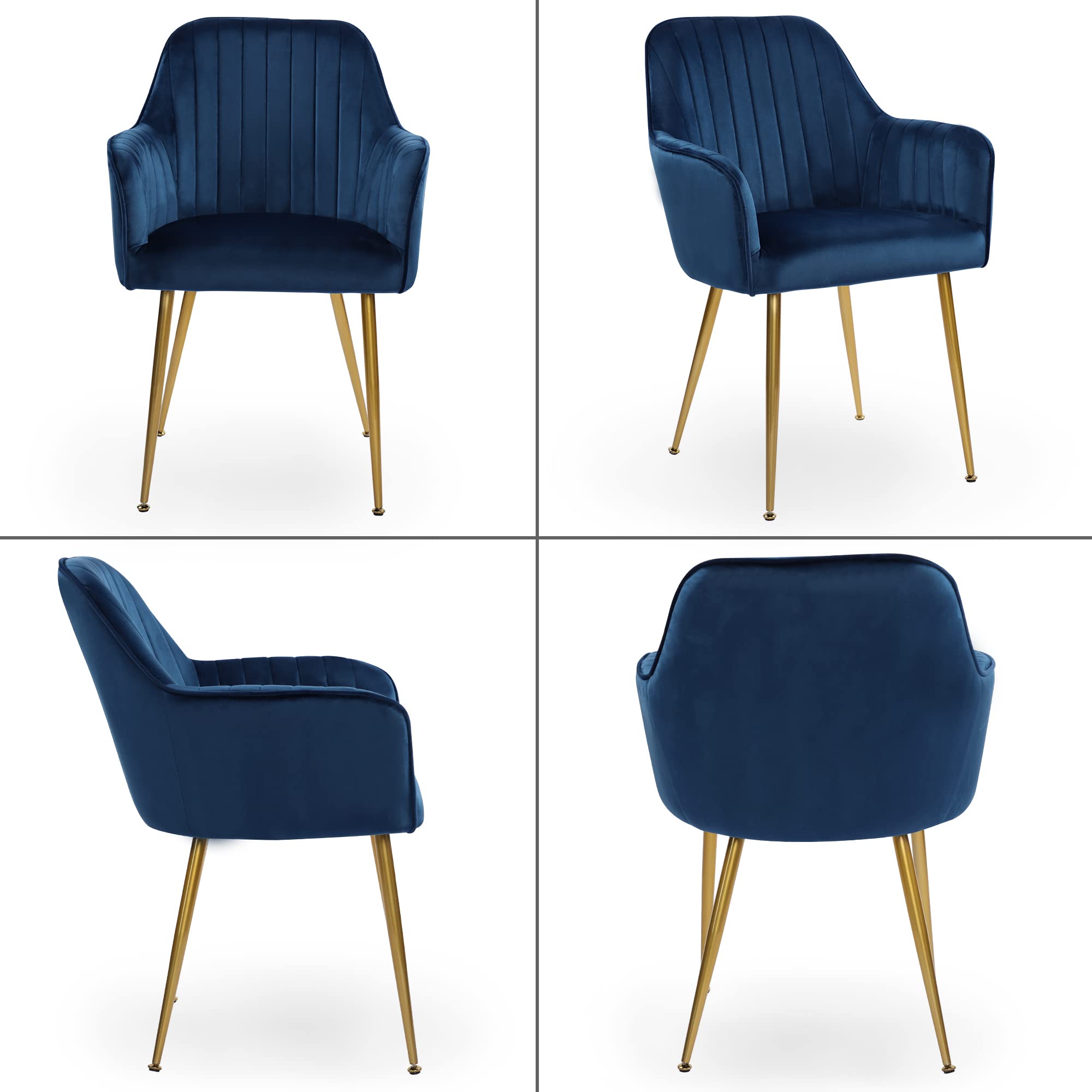 Luxury Velvet Dining Chairs Set of 4 - Modern Upholstered Accent Chairs with Gold Metal Legs for Living Room, Bedroom & Office - Soft Blue Fabric Seating for Home Decor & Entertaining