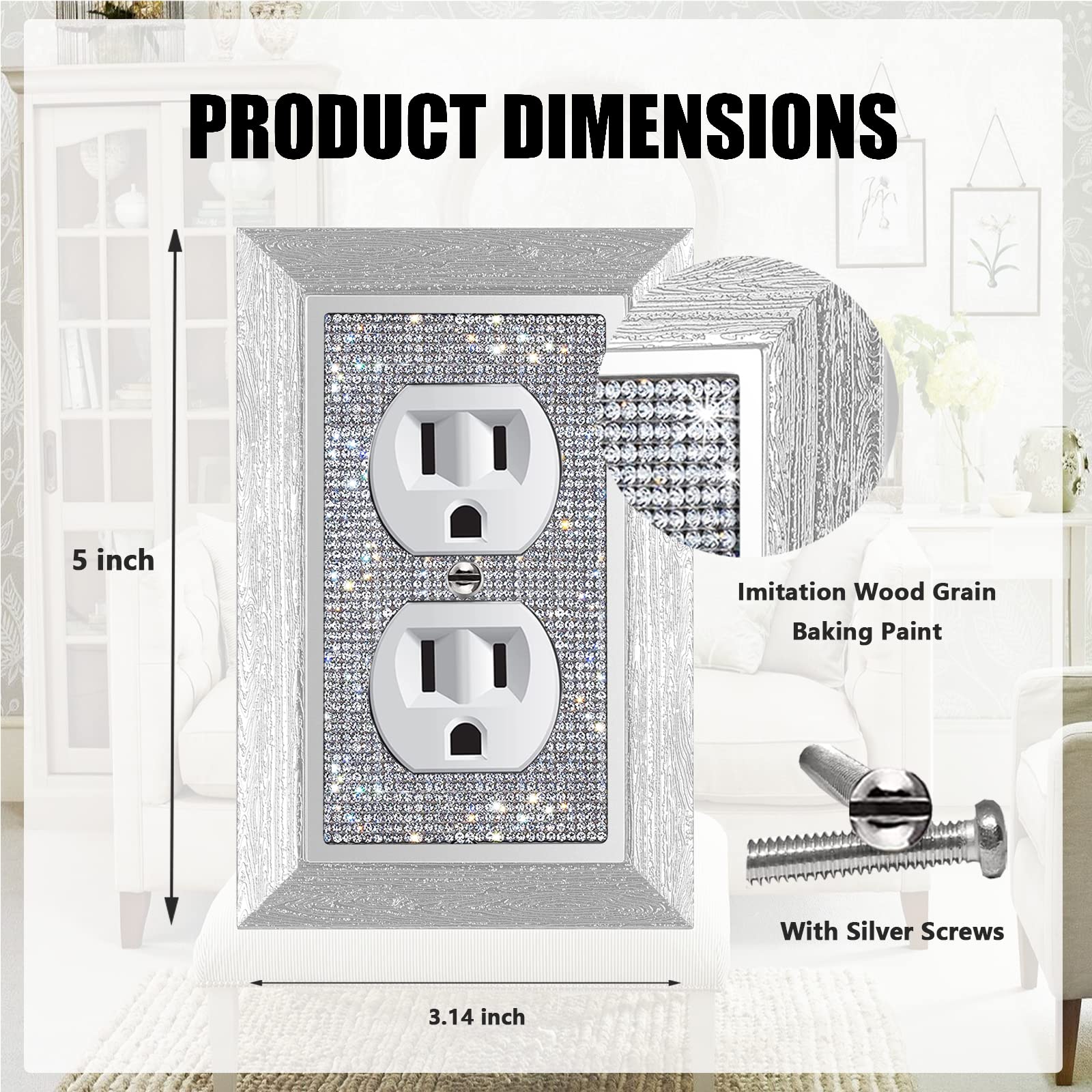 1PC Silver Rhinestone Light Switch Cover Plate - Decorative Wall Plate with Shiny Imitation Wood Grain for Electrical Outlets | Perfect for Bedroom, Living Room & Home Decor Upgrade