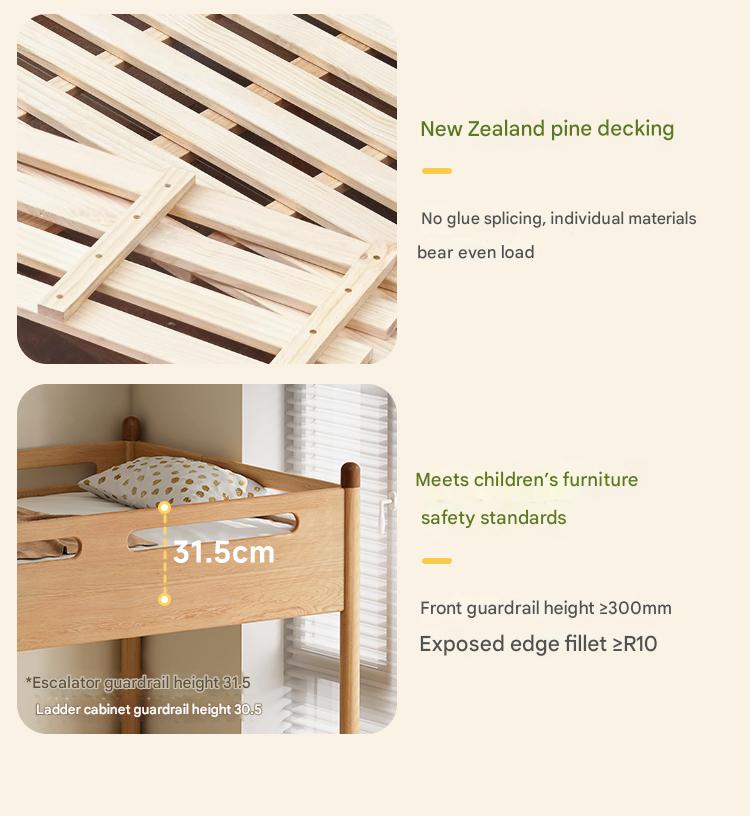 Solid Oak Wood Loft Bed with Storage Cabinet - Space-Saving Furniture for Small Rooms, Kids Bedroom & Dormitory