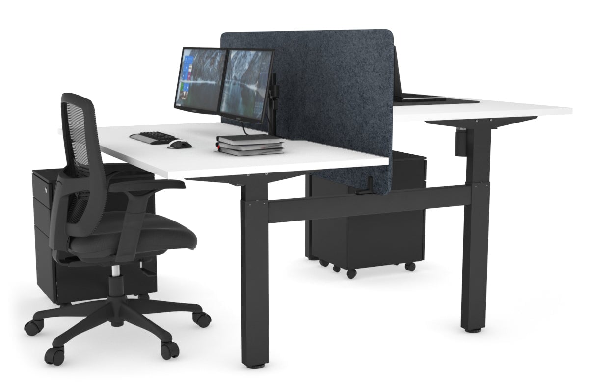 Adjustable 2-Person H Bench Workstation with Black Frame - 1400L x 800W, Cable Management Scallop | Perfect for Office, Home Workspace & Collaborative Environments