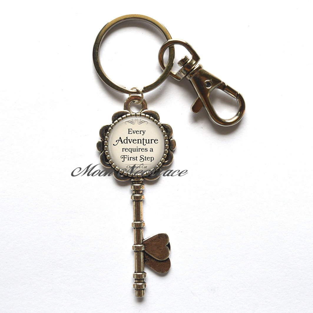 Charm Key Keychain - Cat & Adventure Quote Keyring for Travel & Gifts
