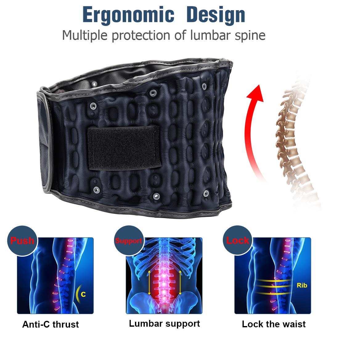 Hongjing Decompression Back Belt for Lower Back Pain Relief – Adjustable Spinal Air Traction Device for Men & Women (Fits Waist 29-49 inches) – Ideal for Office Work, Driving & Post-Surgery Recovery