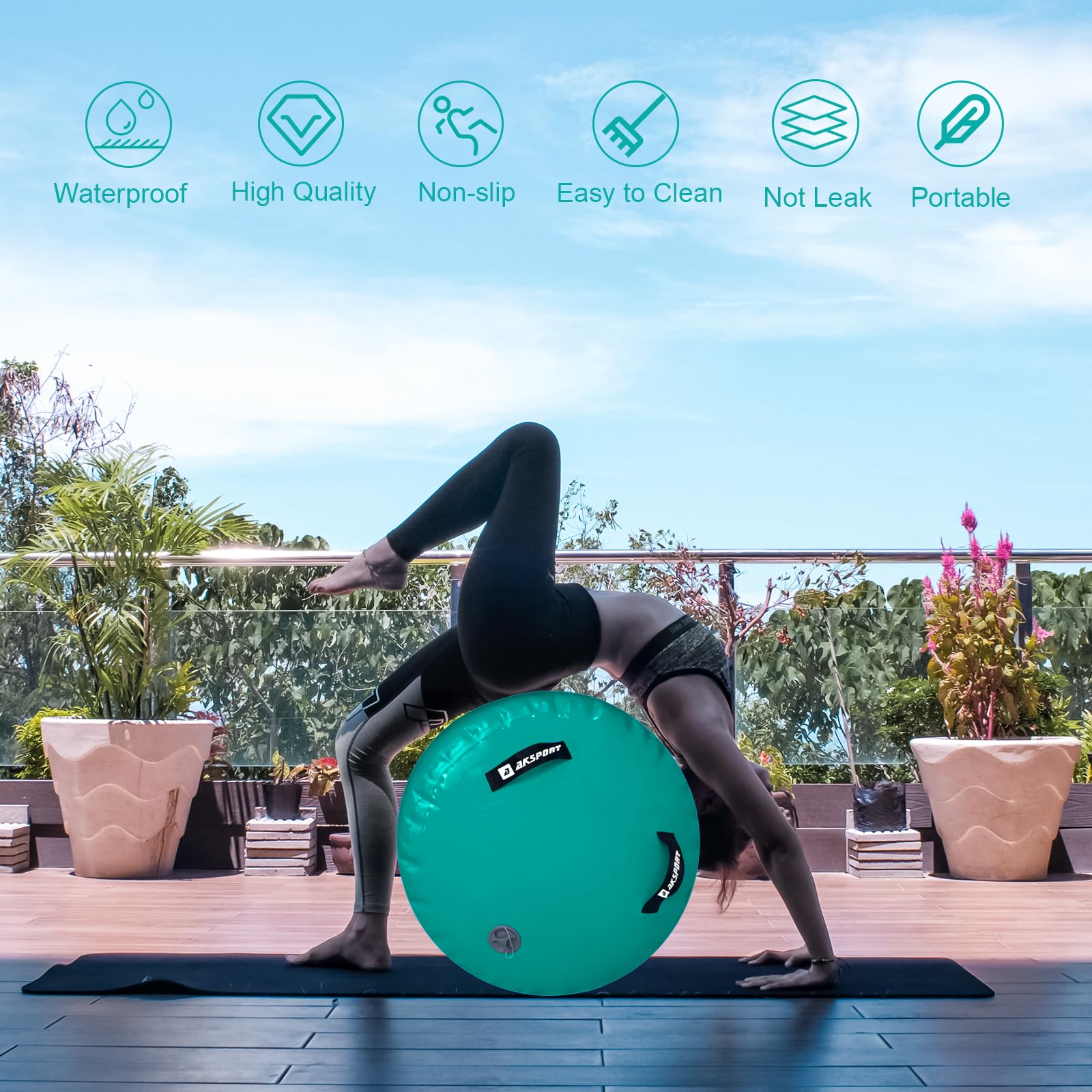AKSPORT Inflatable Air Roller for Backbends, Handsprings & Gymnastics Training - Portable Yoga Barrel with Electric Pump for Home, Cheerleading, Tumbling & Back Walkovers - Perfect for Flexibility, Core Strength & Acrobatic Practice