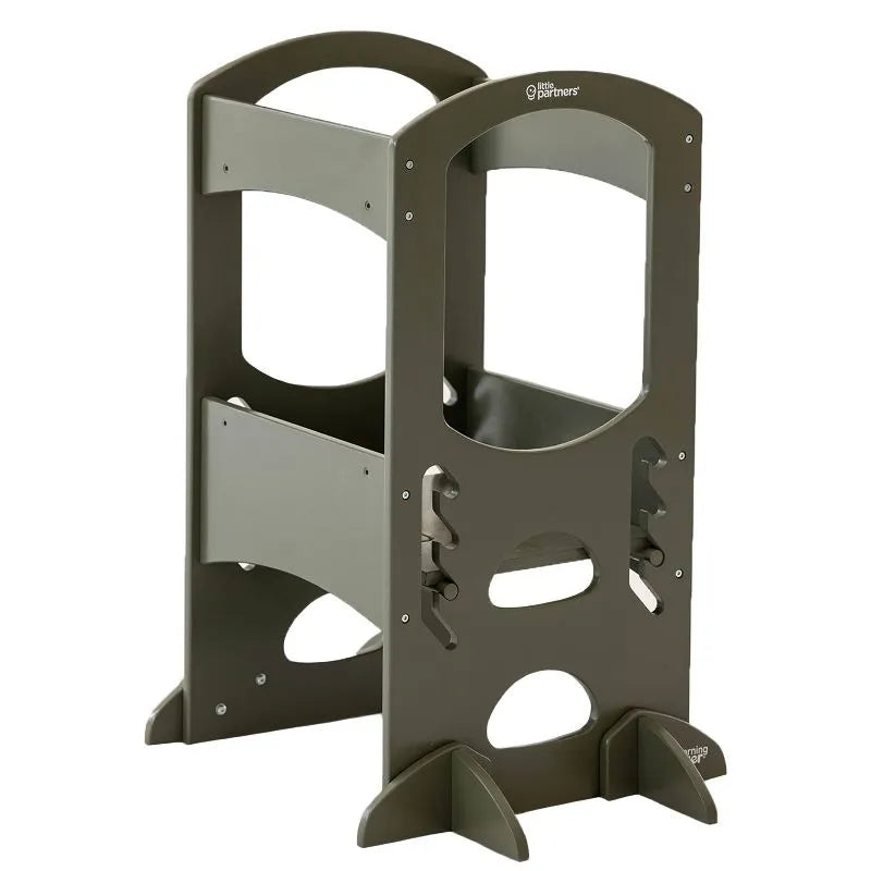 Montessori Learning Tower for Toddlers - Adjustable Height, Safe & Sturdy Olive Green Wooden Step Stool - Perfect for Kitchen, Baking & Playtime Activities