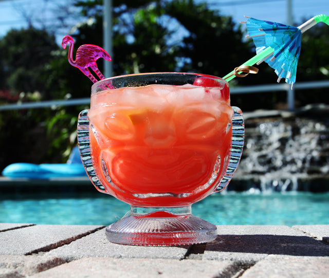 BarConic® 16 oz Double Sided Happy/Sad Tiki Glass - Fun Themed Drinking Cup for Tropical Parties, Luau Events & Summer Cocktails