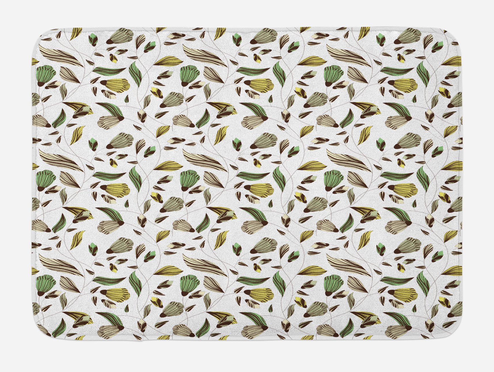 Ambesonne Non-Slip Floral Bath Mat - Earth Tone Autumn Forest Design, Plush Bathroom Decor with Anti-Skid Backing, 30.2