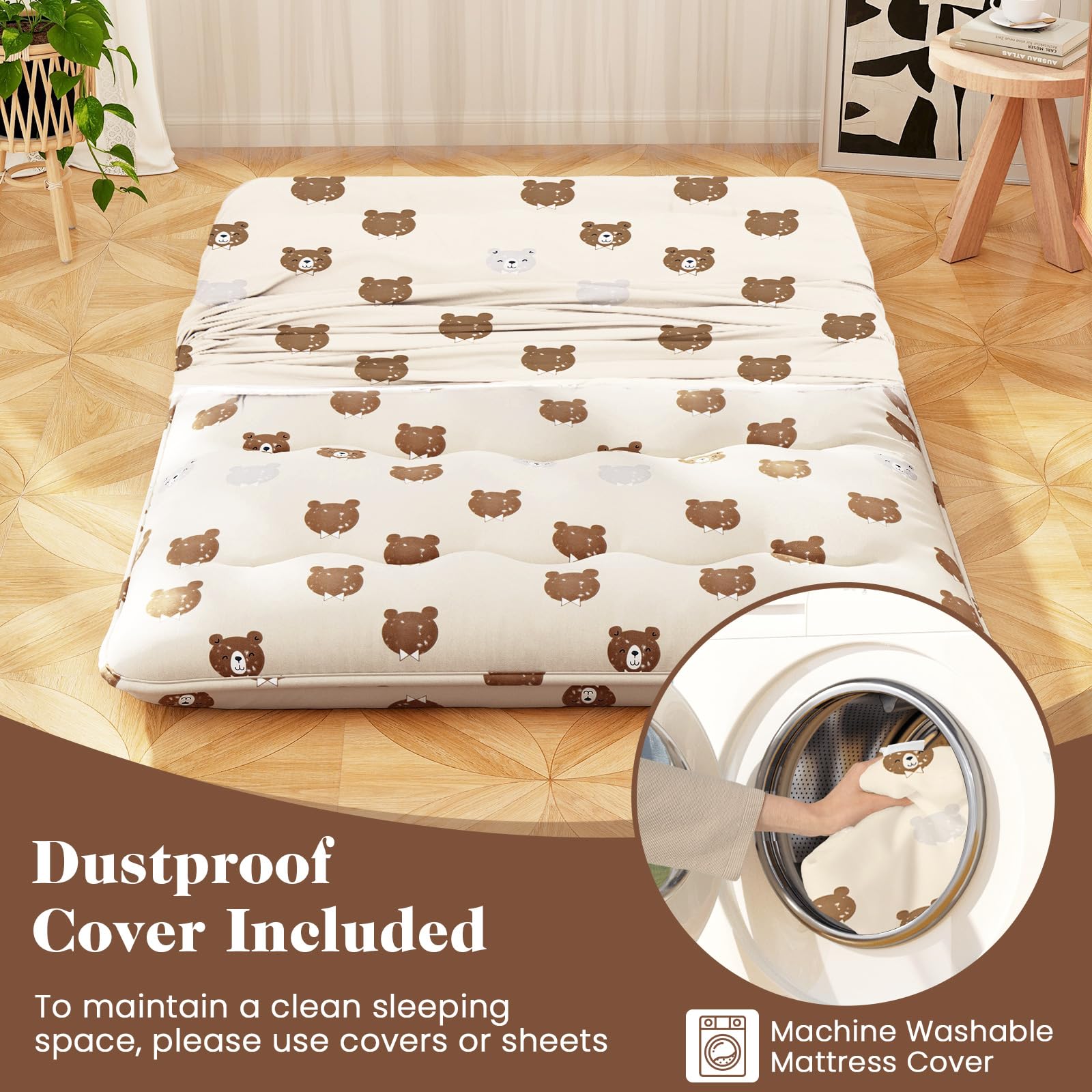 Giantex 4 Inch Japanese Floor Futon Mattress with Washable Cover & Storage Bag - Foldable Roll Up Tatami Mat for Camping, Dorm, Kids Room, Guest Bed - Portable Sleeping Pad for Indoor & Outdoor Use