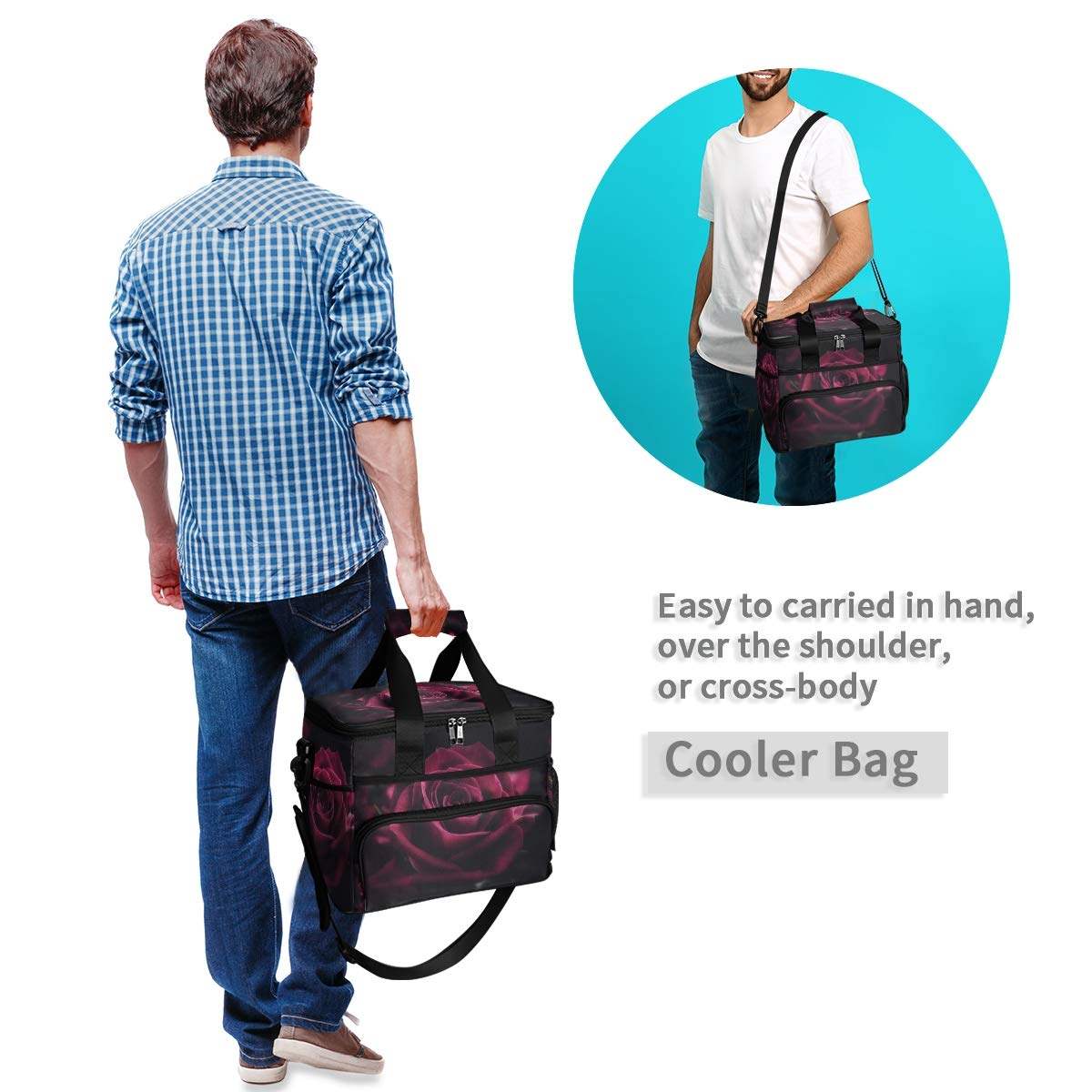 Leakproof Insulated Lunch Bag with Shoulder Strap for Work, School & Picnic - Romantic Rose