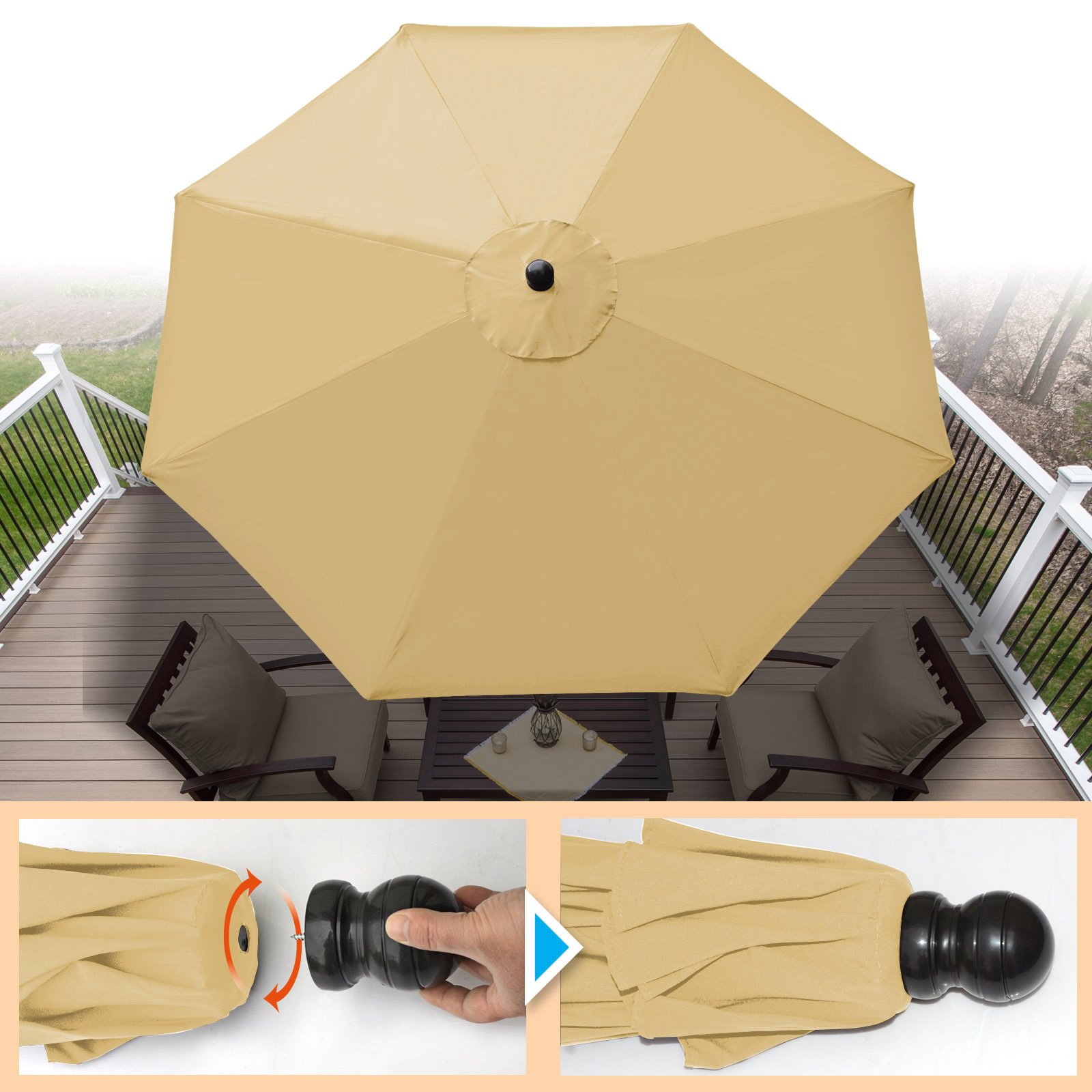 BenefitUSA 9 Ft Outdoor Patio Umbrella with Auto Tilt & Crank - Aluminum Frame, 8 Ribs & Polyester Cover (Beige) - Perfect for Poolside, Backyard, and Beach Shade