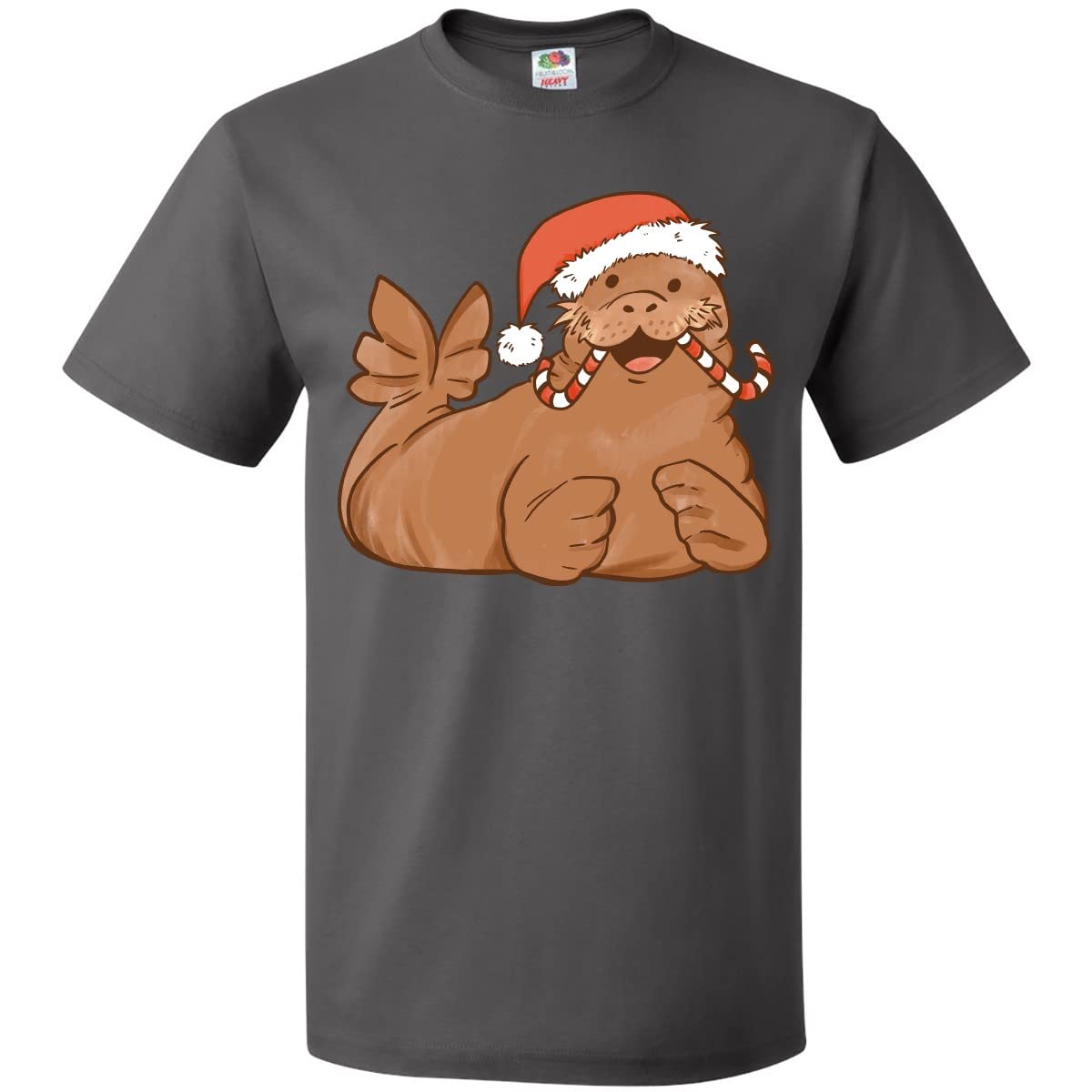 Inktastic Candy Cane Walrus Graphic T-Shirt for Men & Women - Funny Christmas Holiday Novelty Tee - Perfect for Xmas Parties, Gifts & Festive Outfits