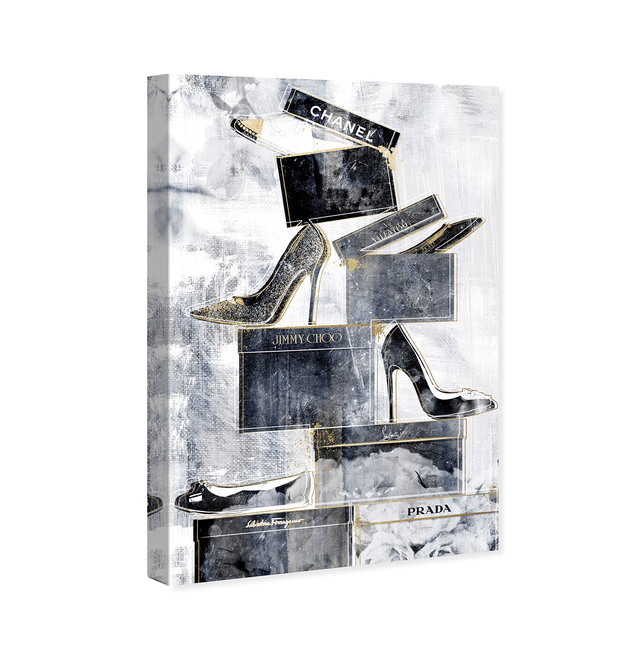 Oliver Gal Artist Co. 'Shoes Always on My Mind Blue' Fashion Wall Art Canvas Print - 30x45 Inch Home Decor in Black & Gold - Perfect for Living Room, Bedroom & Office Decor