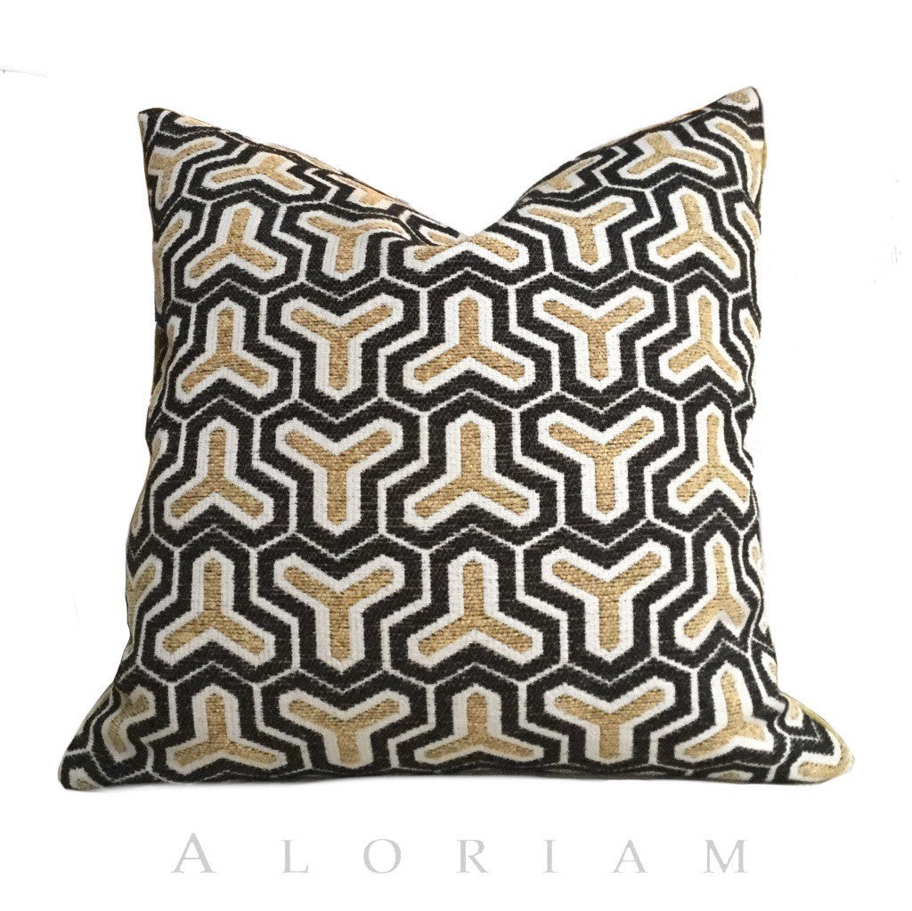 Geometric Pattern Chenille Pillow Cover - Cream Beige Brown Textured Throw Pillow Case for Sofa, Bed, Couch Decor - Home & Living Room Accessories