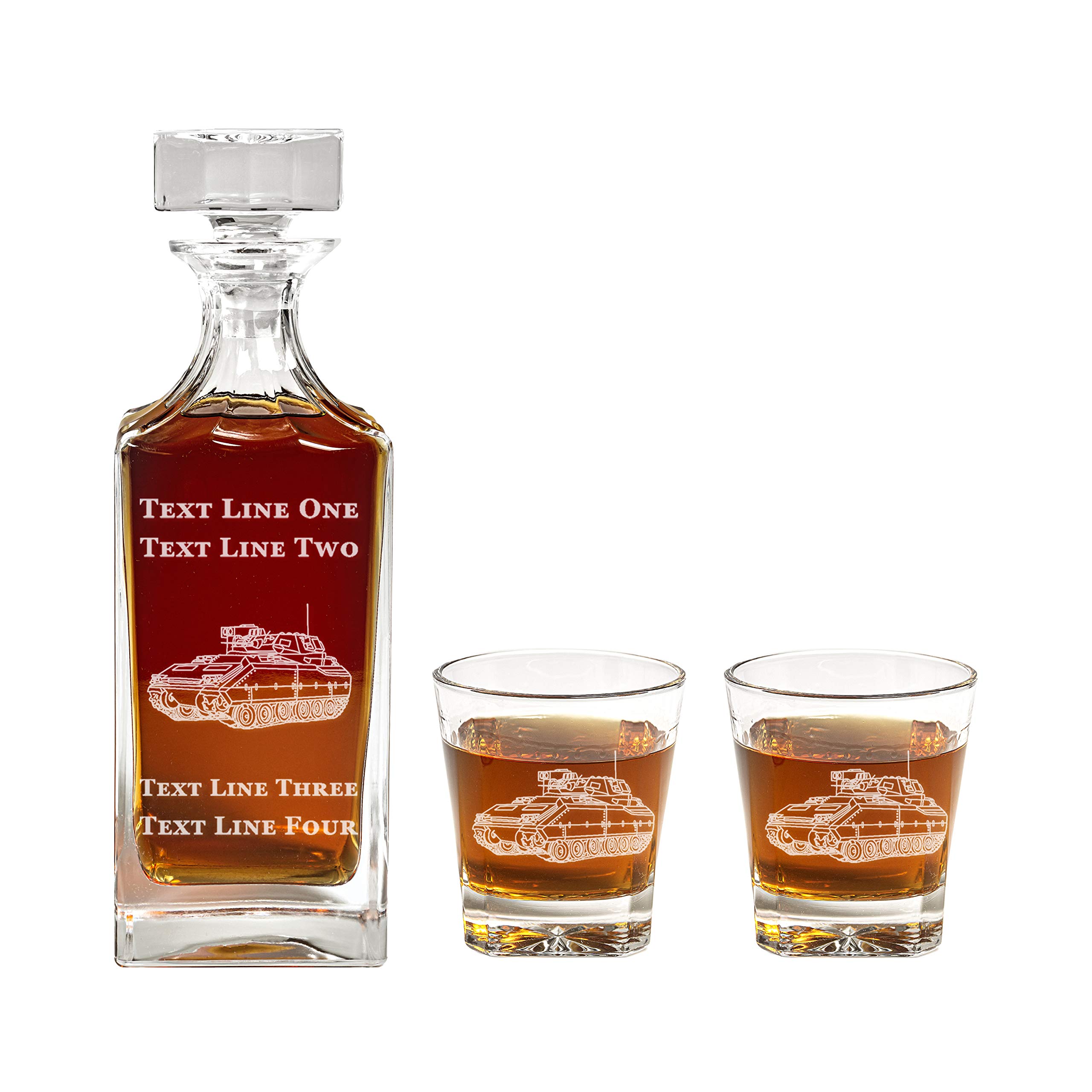Bradley Fighting Vehicle Decanter Set - 900ml Engraved Whiskey Decanter with Army Bradley IFV Design - Military Retirement Gift, Promotion Present for Men & Women - Perfect for Whiskey Lovers, Veterans & Military Enthusiasts - Great for Home Bars, Man Caves & Military Themed Parties