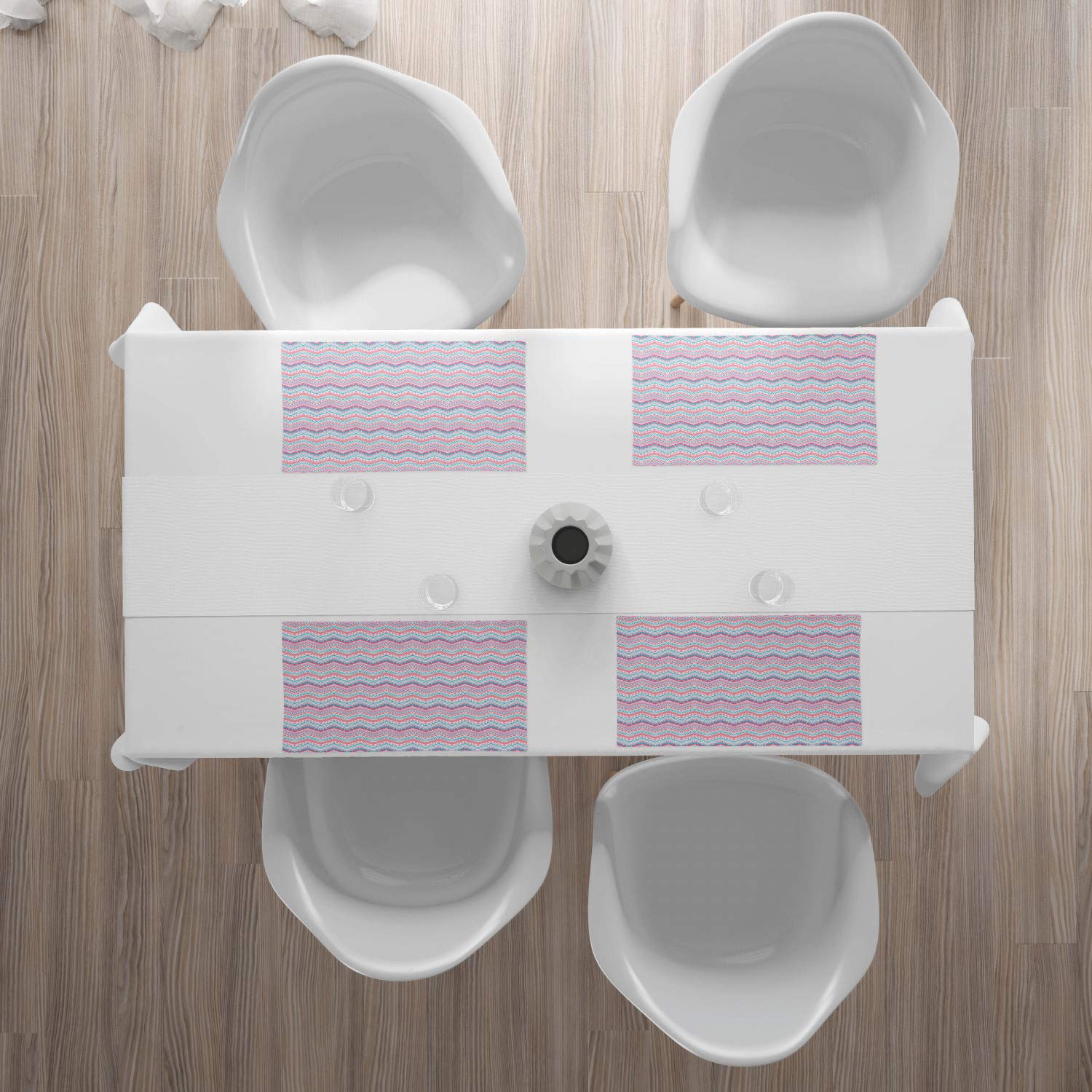Ambesonne 4-Pack Geometric Placemats Set - Grungy Brush Stroke Dots & Chevron Zigzag Stripes Pattern - Washable Fabric Table Mats for Dining Room & Kitchen Decor in Pale Pink Aqua - Perfect for Dinner Parties, Holiday Gatherings & Everyday Meals