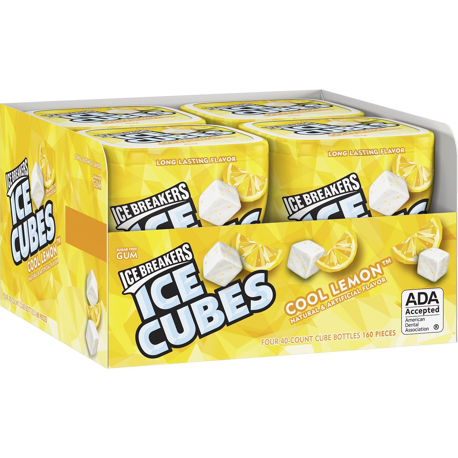Sugar Free Ice Breakers Ice Cubes Gum with Xylitol - Cool Lemon Flavor, 40 Pieces (Pack of 4) | Fresh Breath Mints for Work, Travel & After Meals