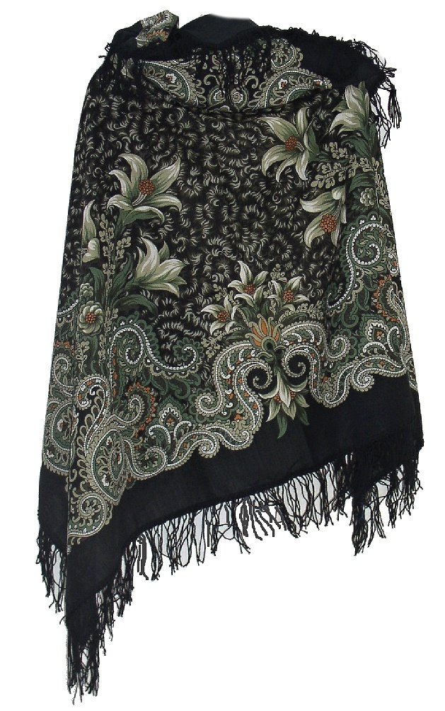 Authentic Russian Pavlovoposadskiy Wool Shawl for Women - 50x50