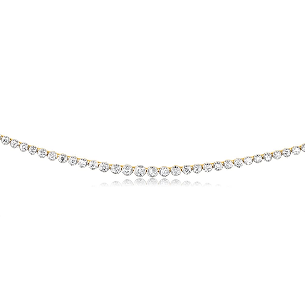 14K Yellow Gold 5 Carats Diamond Necklace with 139 Brilliant Cut Diamonds - 43cm Chain Length for Women's Elegant Evening Wear & Special Occasions