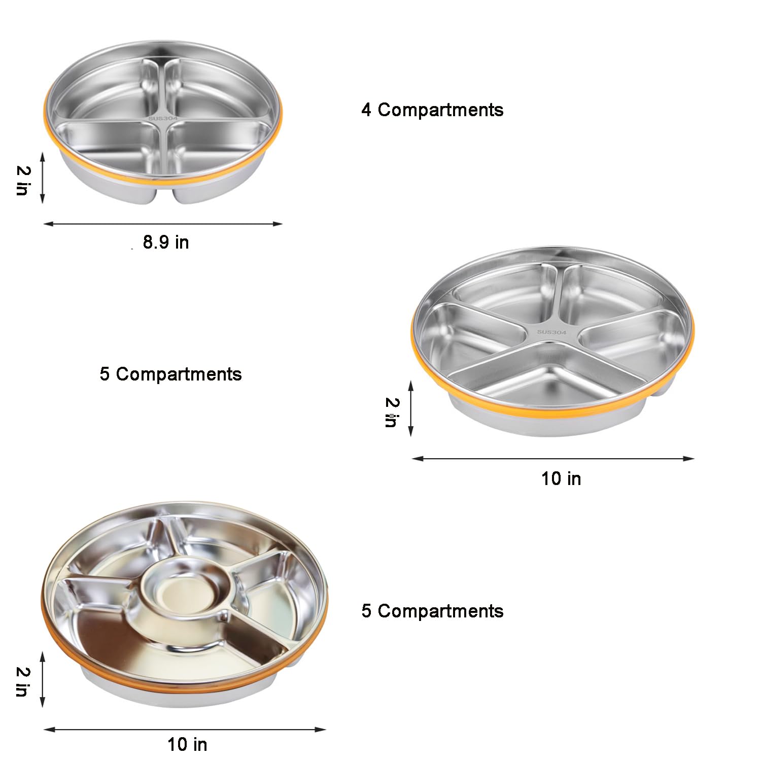 Stainless Steel Divided Serving Tray with Lid - 5 Compartment Reusable Veggie Platter & Snack Box (60oz) - Perfect for Parties, Picnics, and Meal Prep - Easy to Clean & Durable