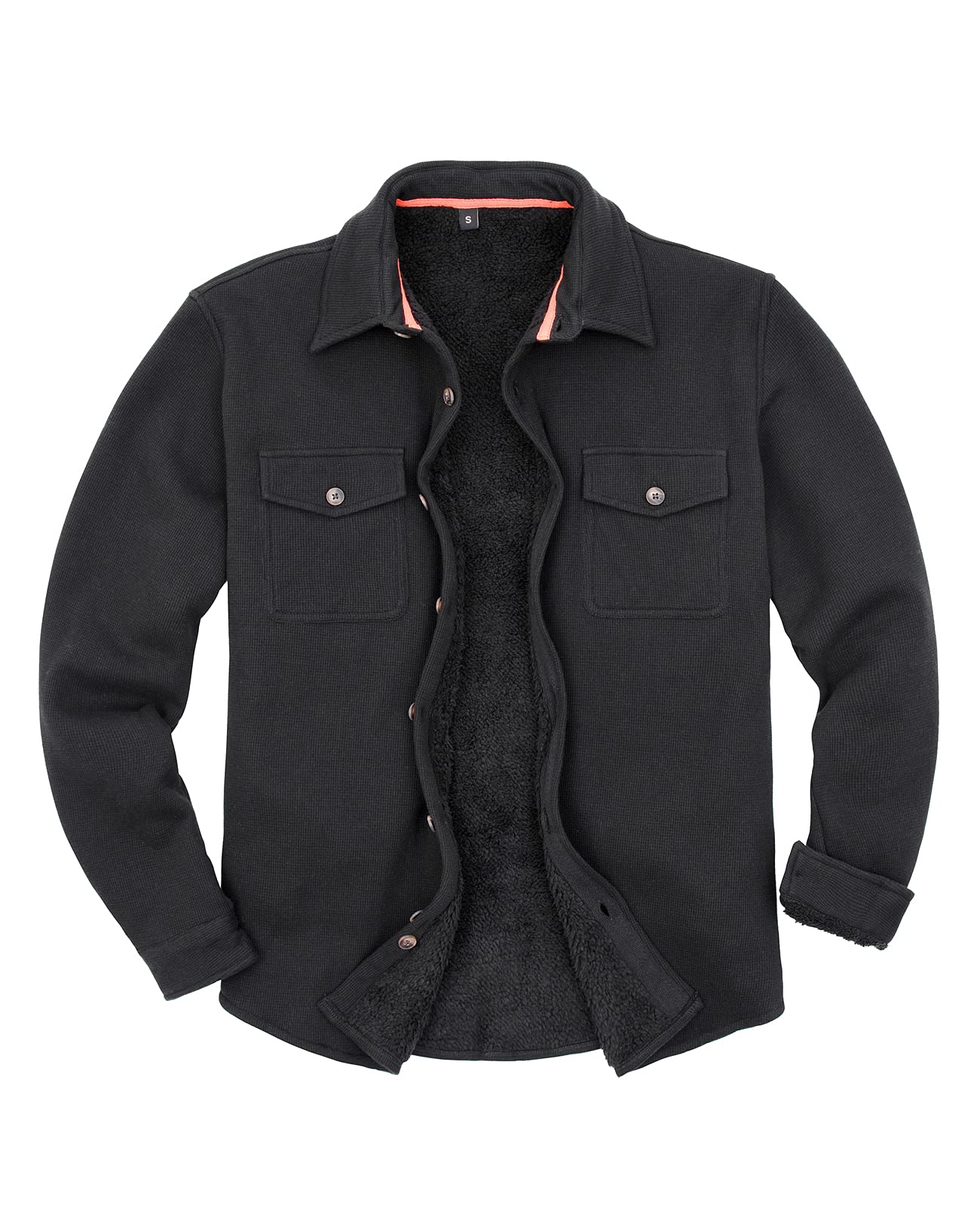 ThCreasa Men's Waffle Sherpa Fleece Lined Shirt Jacket - Button Down Flannel Shirt with Hand Pockets for Outdoor Camping & Casual Winter Wear