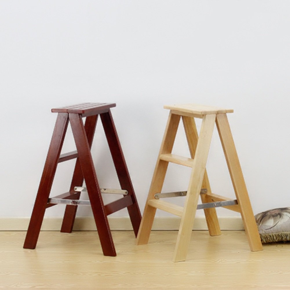 NEVKA 3-Step Solid Wood Folding Step Stool - Multifunctional Kitchen Ladder Chair, 39x50x71cm, Walnut & White (Home Use, Bathroom, Garage, Storage)