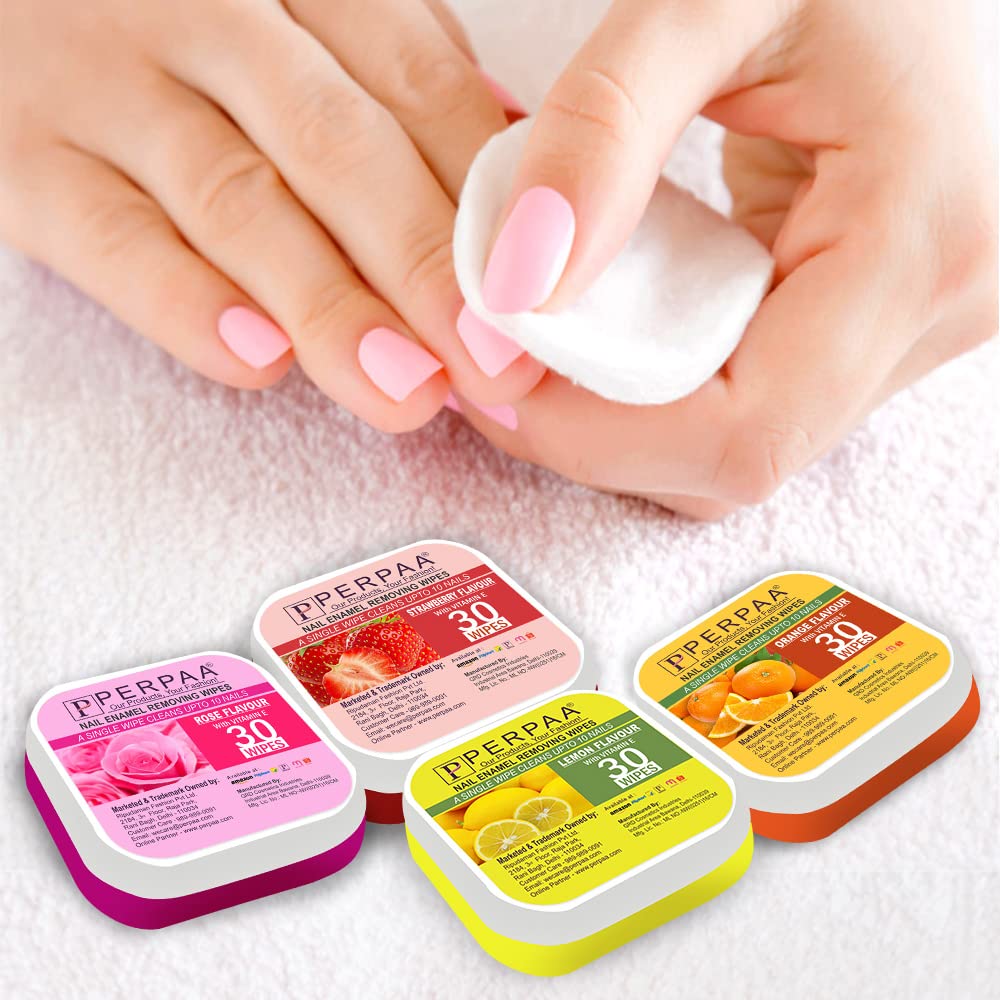 Perpaa Nail Polish Remover Cotton Pads - 100 Count, Acetone-Free Wet Wipes for Gel & Regular Polish (Lemon Rush & Rose Petal Scent, Pack of 2) - Gentle Nail Care for Home, Salon & Travel Use