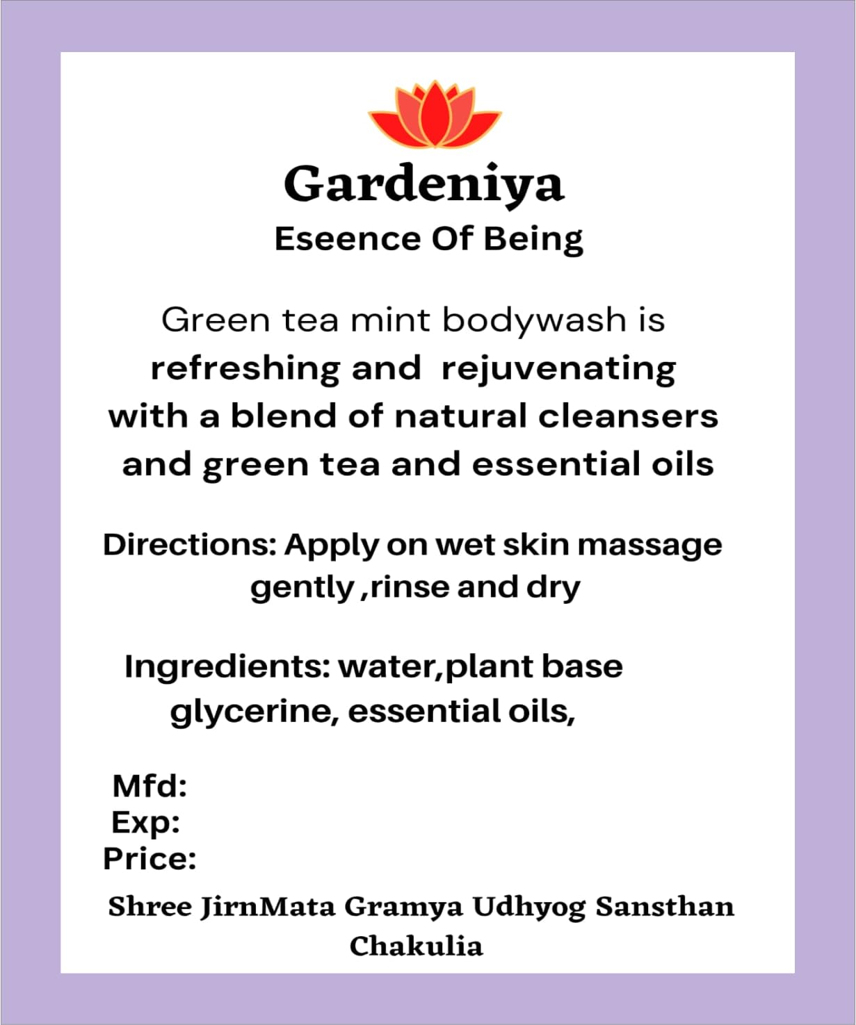 GARDENIYA Green Tea Mint Body Wash 250ml - Refreshing Natural Body Cleanser for Men & Women - Perfect for Daily Shower, Spa & Relaxation