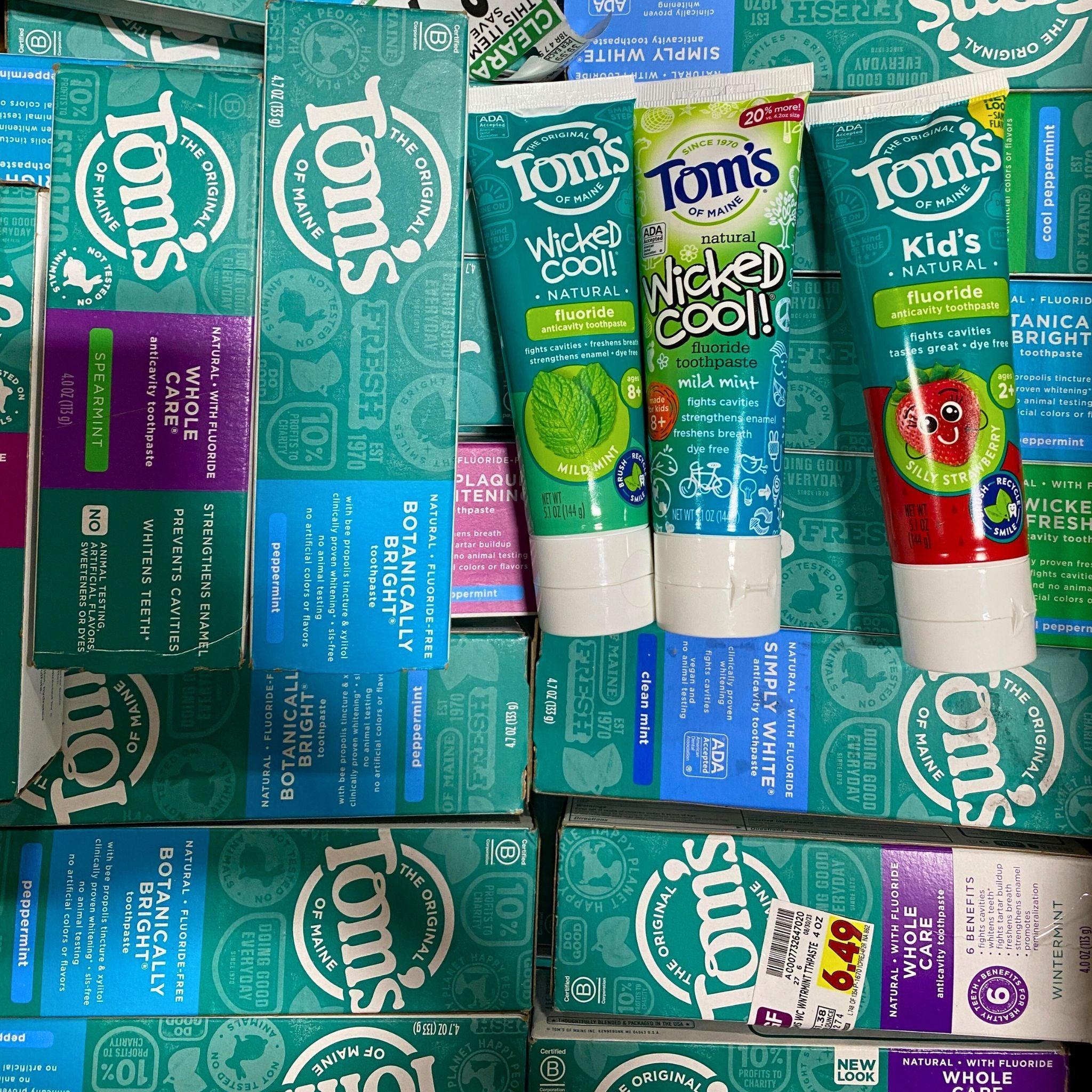 TOMS Toothpaste Variety Pack (58 Pieces) - Natural Fluoride-Free Toothpaste for Adults & Kids - Perfect for Travel, Home & Office Use