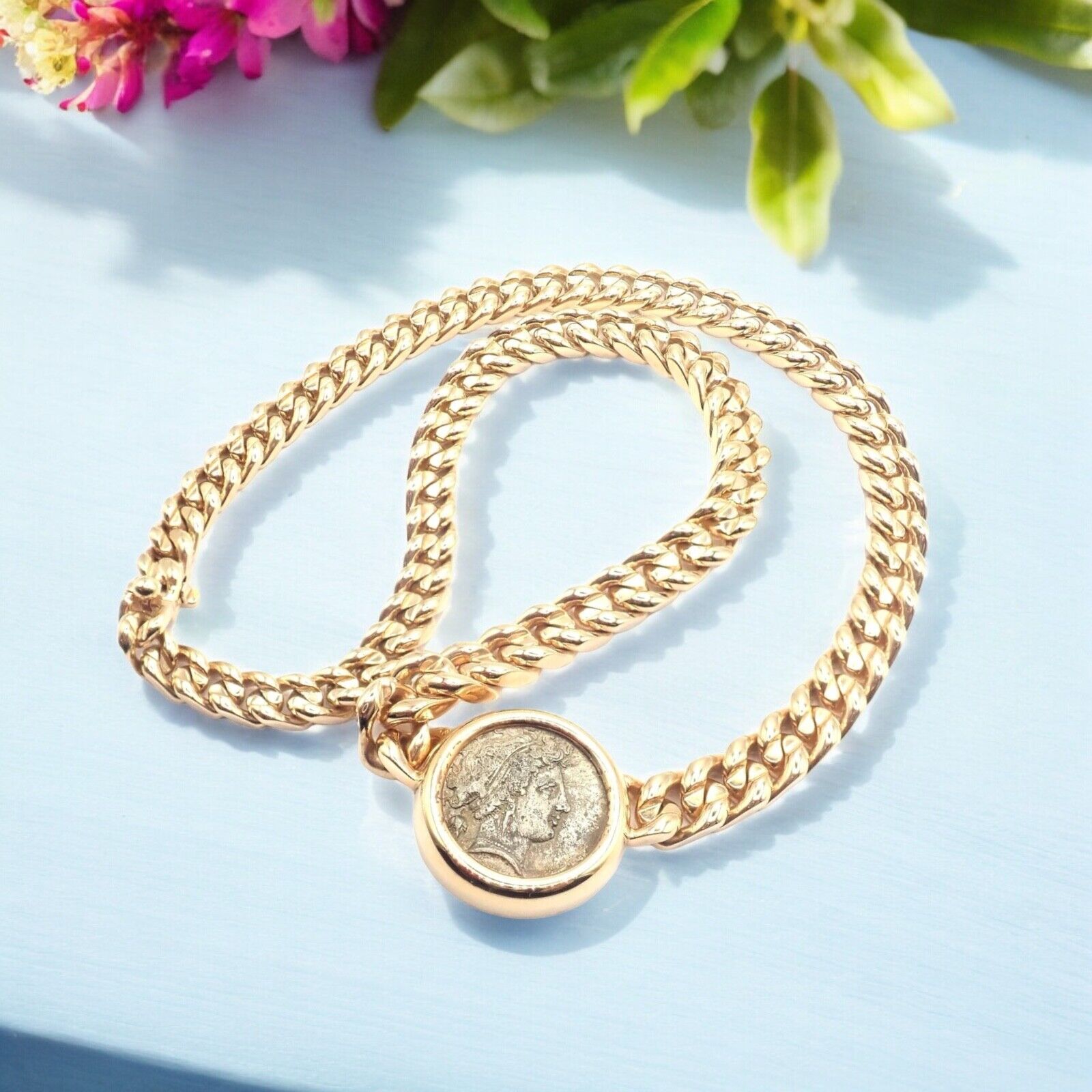 Authentic Bvlgari 18K Yellow Gold Monete Coin Link Necklace - Vintage Luxury Jewelry for Women - Perfect for Special Occasions & Gift Giving