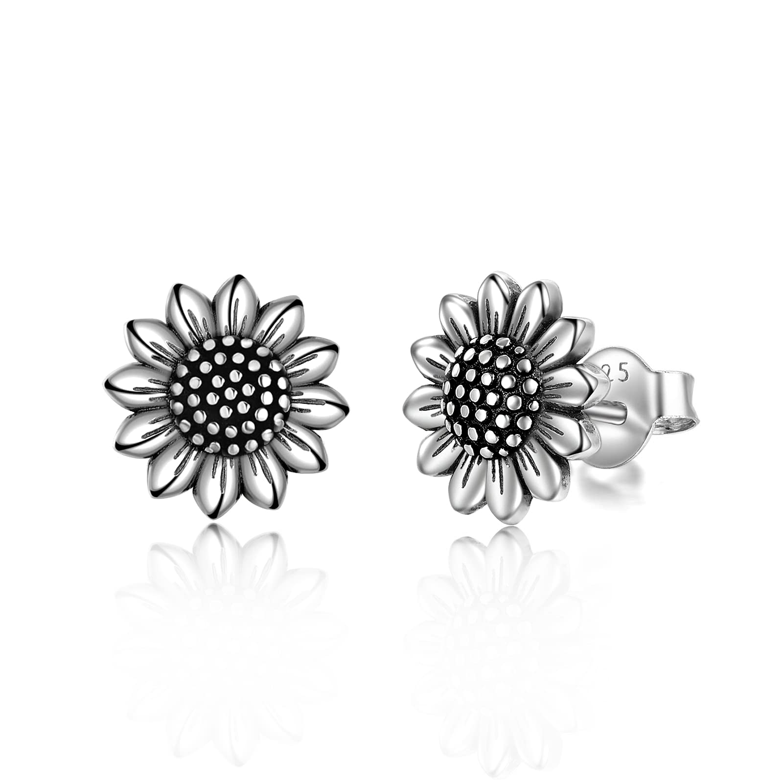 POPLYKE 925 Sterling Silver Daisy Sunflower Stud Earrings for Women | Gold Plated Moonstone Flower Jewelry | Birthday Gifts, Anniversary, Wedding, Everyday Wear