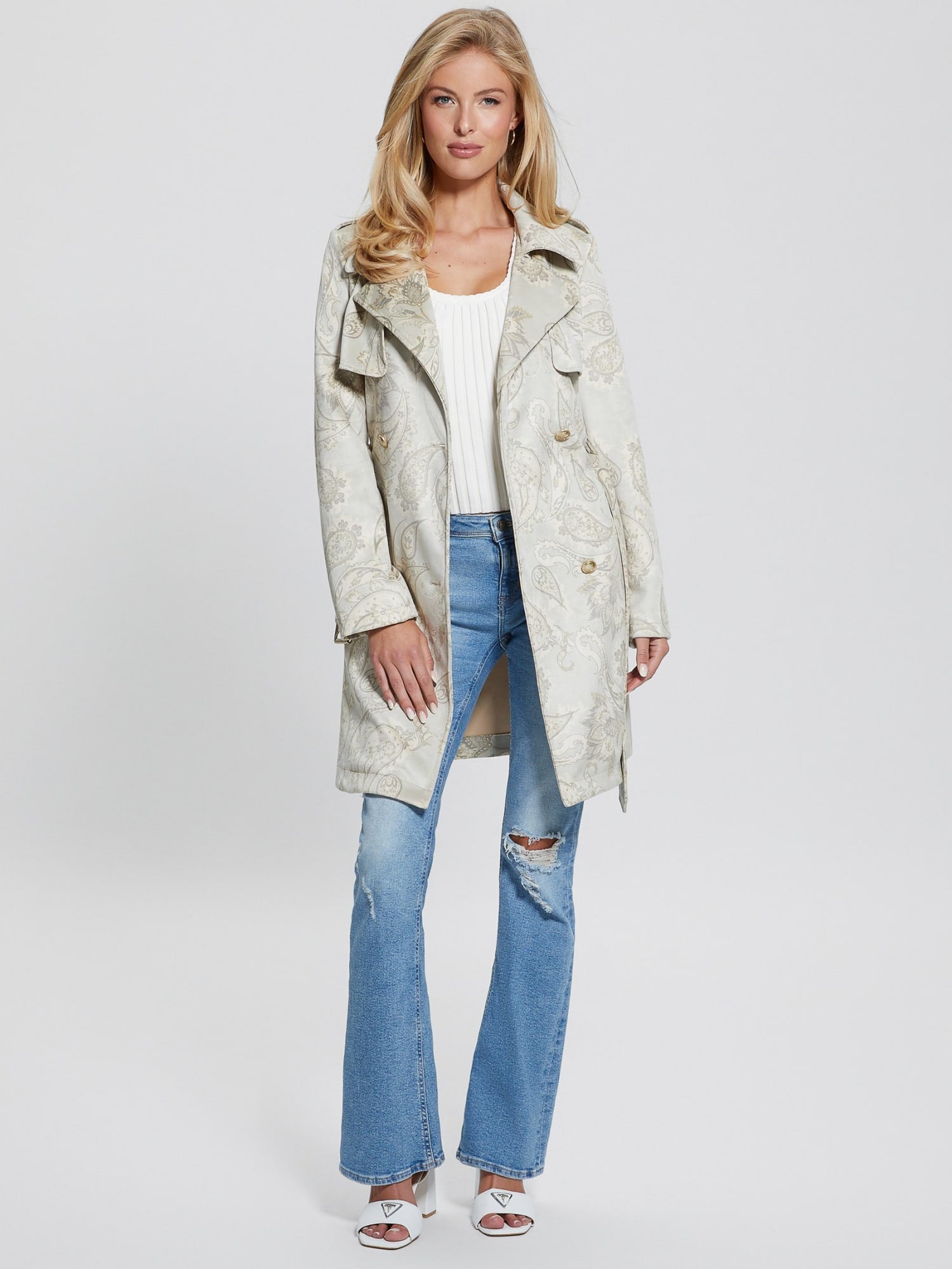 Beige Vilma Suede Trench Coat for Women - Elegant Long Coat with Belt, Fall & Winter Fashion Outerwear - Perfect for Office, Dating & Special Occasions