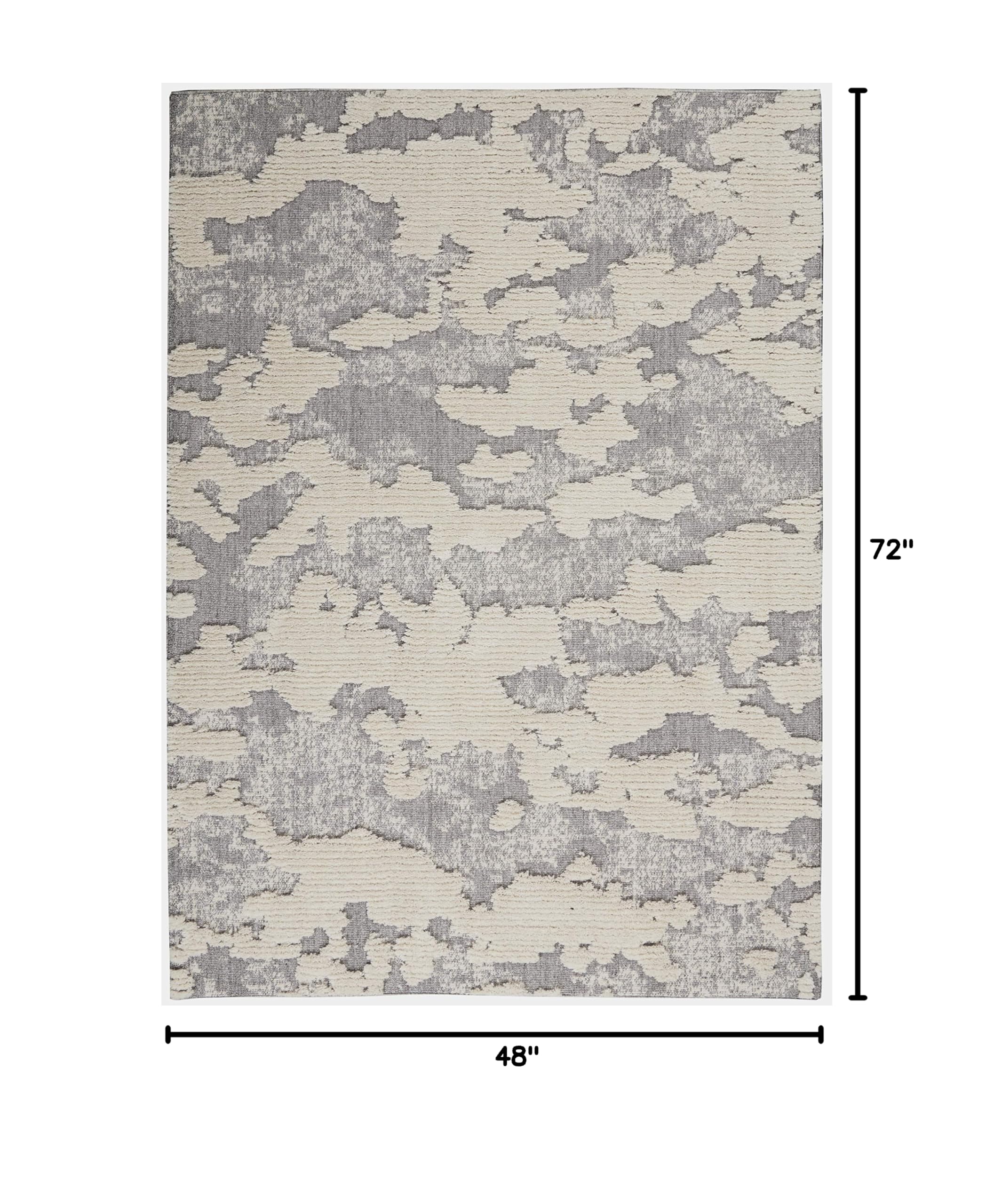 Nourison Textured Contemporary Abstract Ivory/Grey 4' x 6' Area Rug - Easy to Clean, Non-Shedding, Soft & Durable - Perfect for Bedroom, Living Room, Dining Room & Kitchen Decor (4x6)