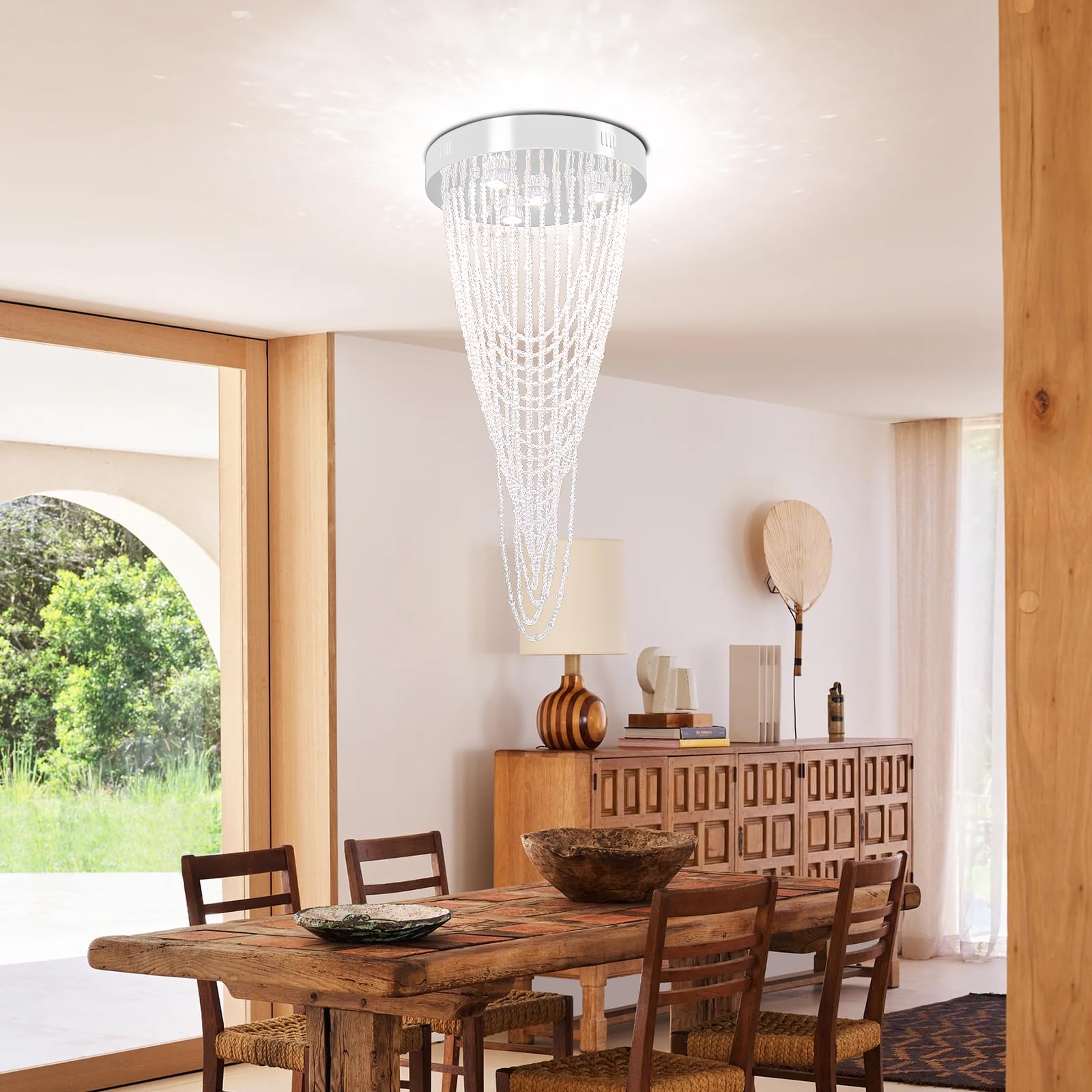 Modern Crystal Chandelier Flush Mount Ceiling Light - 4 GU10 LED Pendant Lighting Fixture for Dining Room, Bedroom & Living Room (15.7