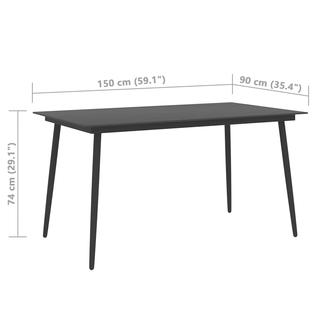 Black Steel and Glass Patio Dining Table 59.1