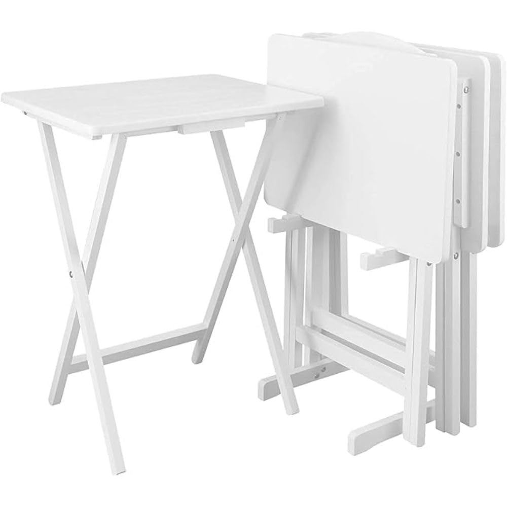 5-Piece Solid Wood Folding Laptop Desk Set - Adjustable Portable Computer Stand, Lightweight Workstation for Gaming & Office Use - Multi-Purpose Snack Tray & Decorative Table (White) - Perfect for Home Office, Dorm Room & Small Spaces