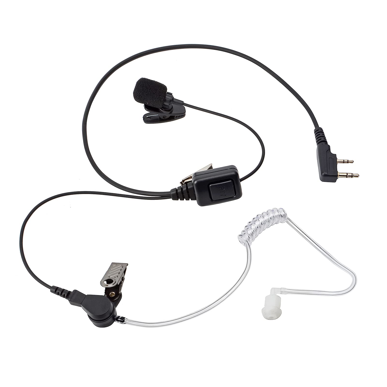 Universal 2 Pin Walkie Talkie Earpiece with Mic - Push to Talk (PTT) Acoustic Tube Headset for Baofeng UV-5R, Retevis, Kenwood, Puxing & Wouxun 2 Way Radios (Pack of 2) - Ideal for Security, Construction & Outdoor Adventures