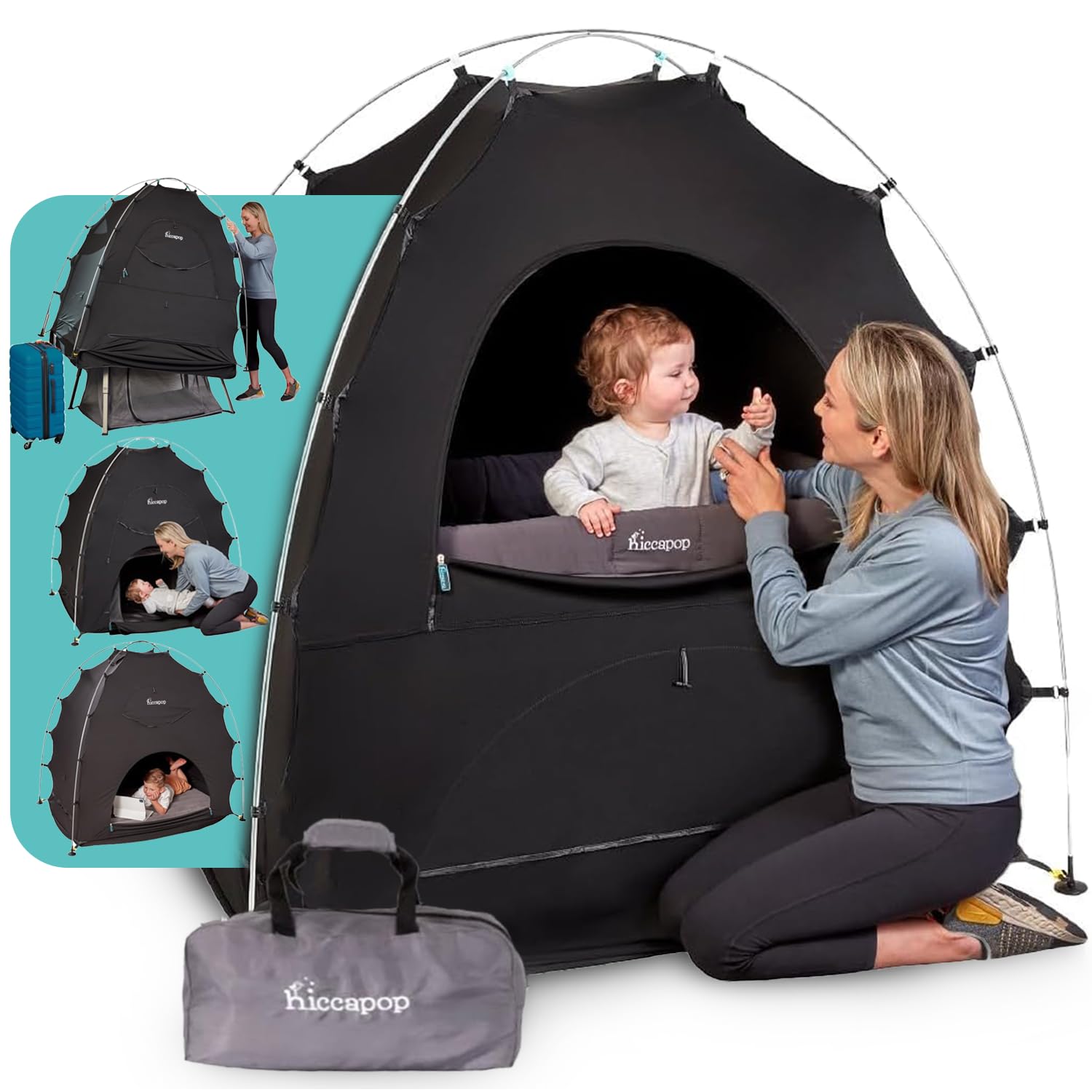 Hiccapop Blackout Tent for Pack and Play - Portable Crib Canopy Cover with Patented Design | Baby Sleep Pod for Daytime Naps & Travel | Nursery, Bedroom, Outdoor Use