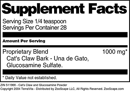 Cat's Claw and Glucosamine Powder for Joint Support - 1 oz (ZIN: 511966) - Natural Supplement for Arthritis & Mobility - Perfect for Active Lifestyles & Senior Pets