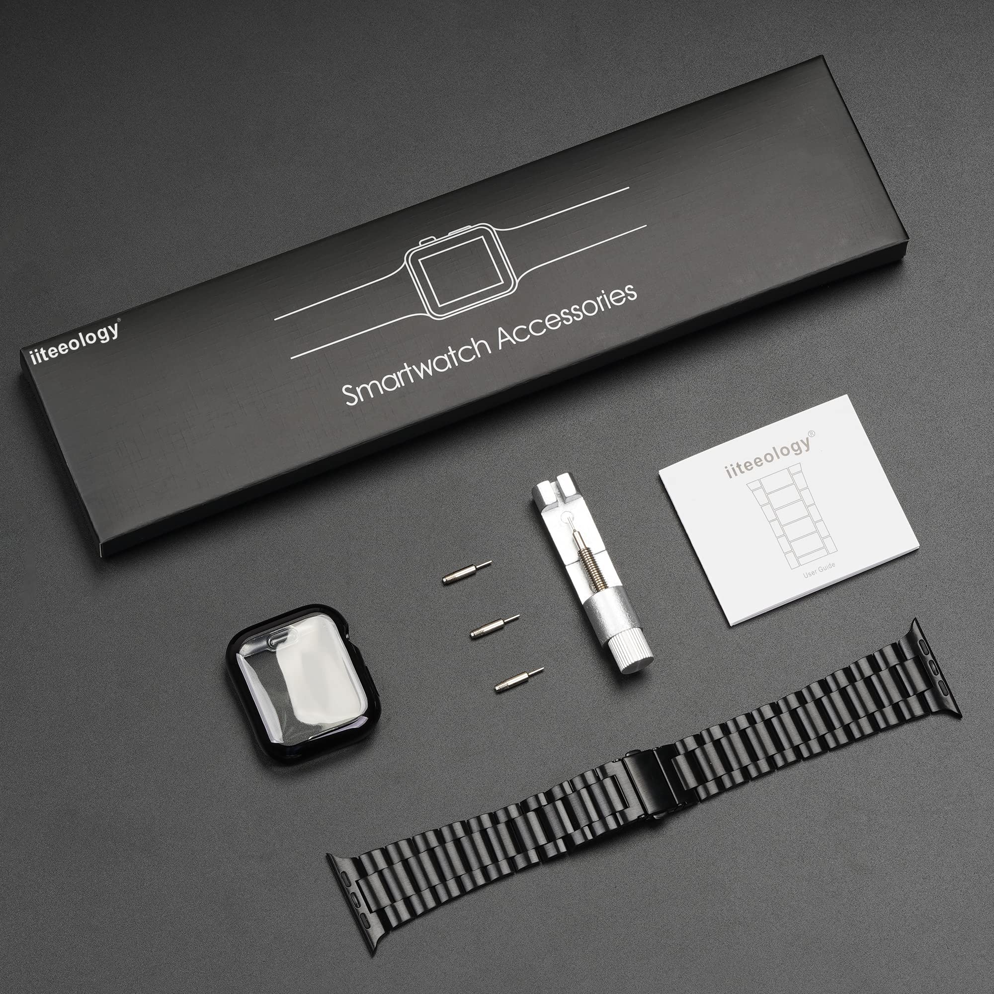 Premium Stainless Steel Apple Watch Band 44mm Compatible with Series 6/5/4/SE - Durable Metal iWatch Strap with Screen Protector Case for Men & Women (Black) - Perfect for Workouts, Office & Everyday Wear