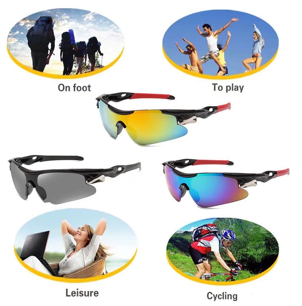 HPLRZXI 3 Pairs UV Protection Sports Sunglasses for Men & Women - Cycling, Running, Golf, Baseball, Fishing & Motorcycle - Lightweight & Durable for Outdoor Activities