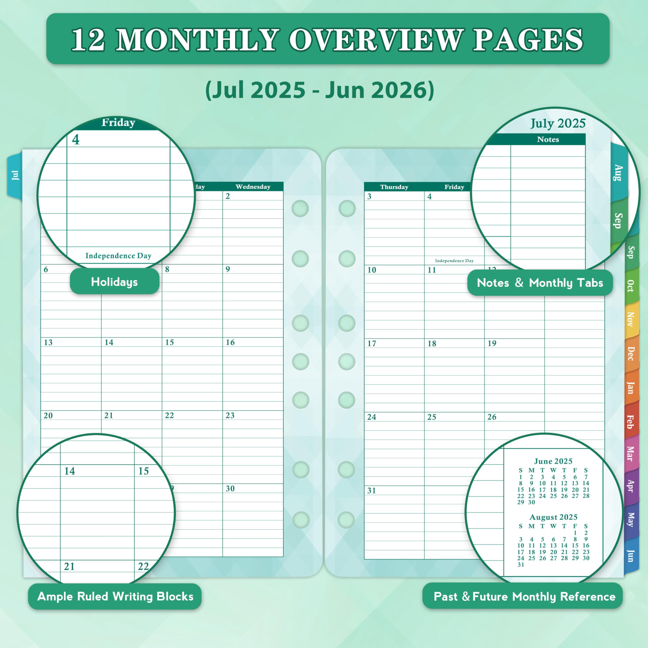 2025-2026 Planner Refills - July 2025 to June 2026 Daily & Monthly Organizer | 5.5