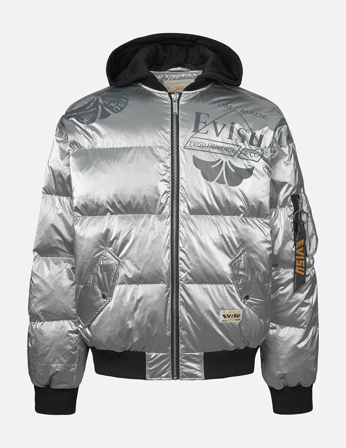 Stylish Logo & Kamon Print Bomber Down Jacket - Lightweight Warm Winter Coat for Men & Women | Perfect for Outdoor Activities, Casual Wear & Street Fashion