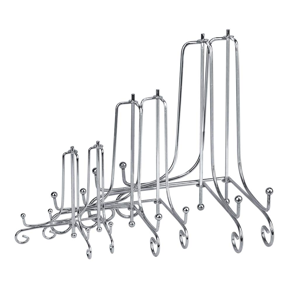 LIONWEI 6 Pack Silver Iron Display Stand - Adjustable Easel Plate Holder for Pictures, Plates, Books & Art (4/6/8 Inch) - Perfect for Home Decor, Gallery Displays & Retail Showcases