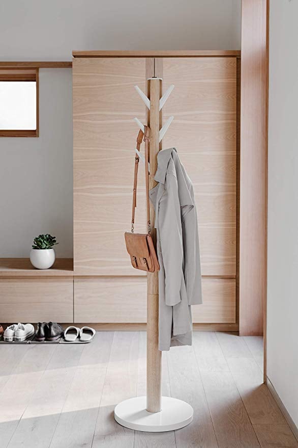 Vintage Flapper Coat Rack - White & Natural Wood Wall Mounted Hooks for Entryway, Bedroom or Hallway Organization