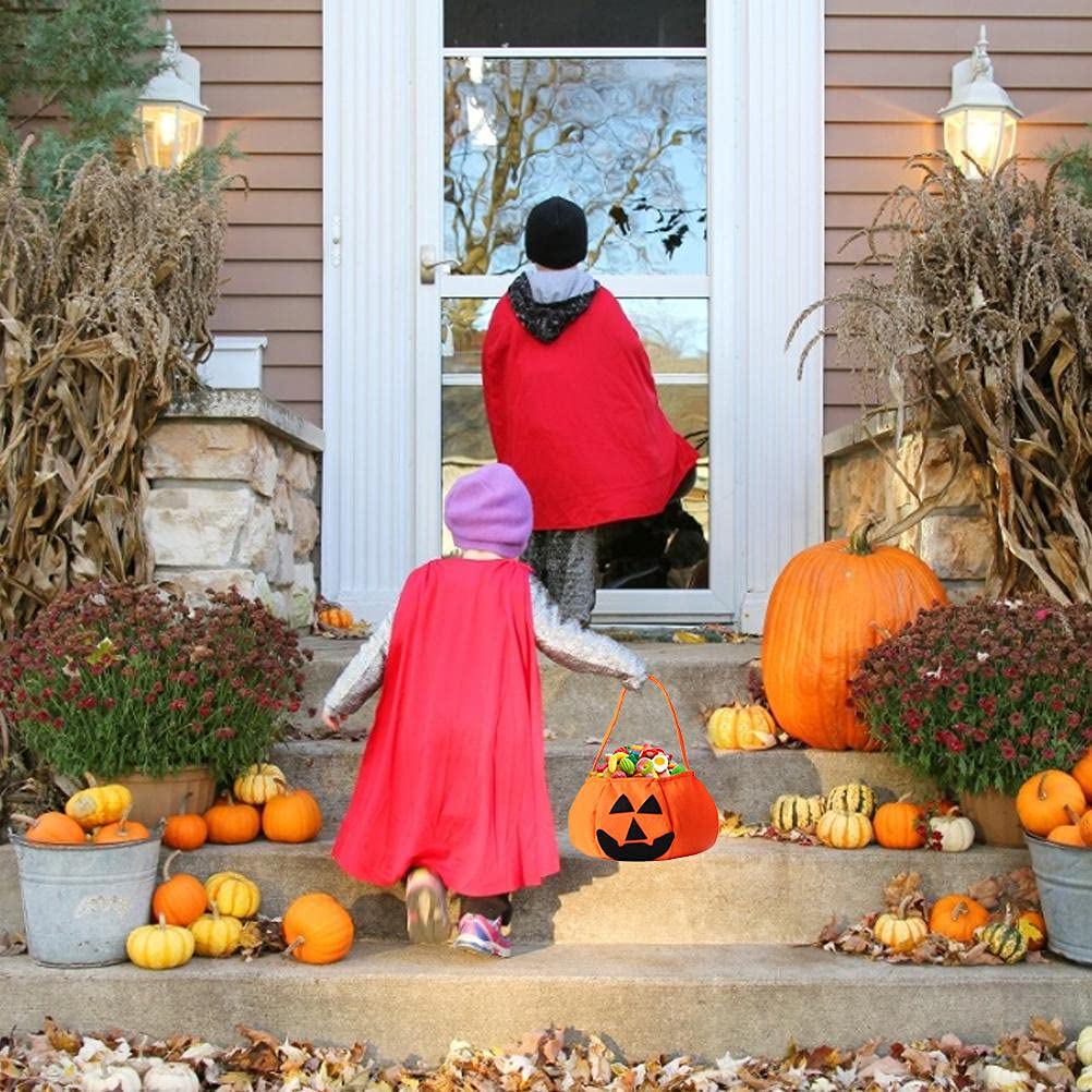 Halloween Pumpkin Candy Bags - 2 Pack Reusable Non-Woven Tote Bags for Trick or Treat, Halloween Party Favors & Decorations | Perfect for Kids Costume Accessories & Spooky Celebration Supplies
