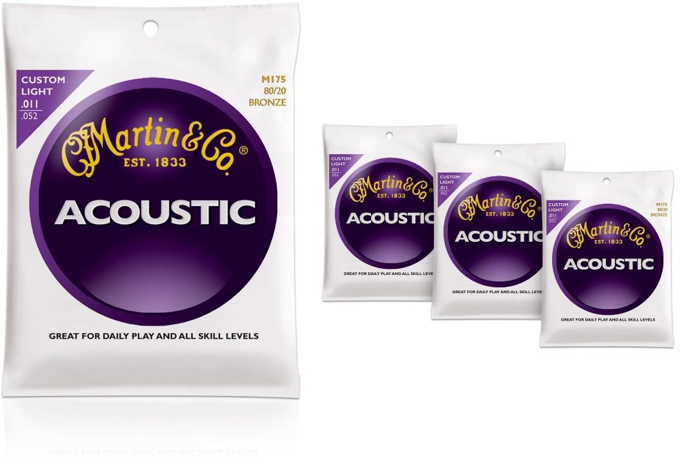 Martin M175 Traditional Bronze Acoustic Guitar Strings - Custom Light Gauge, 4 Pack - Perfect for Folk, Country & Fingerstyle Playing