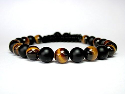 JEWELZ Onyx and Tiger Eye Mala Bracelet for Men, 8mm Beaded Bracelet, Stylish Onyx Jewelry, Perfect Boyfriend Gift, Shamballa Bracelet for Meditation and Daily Wear