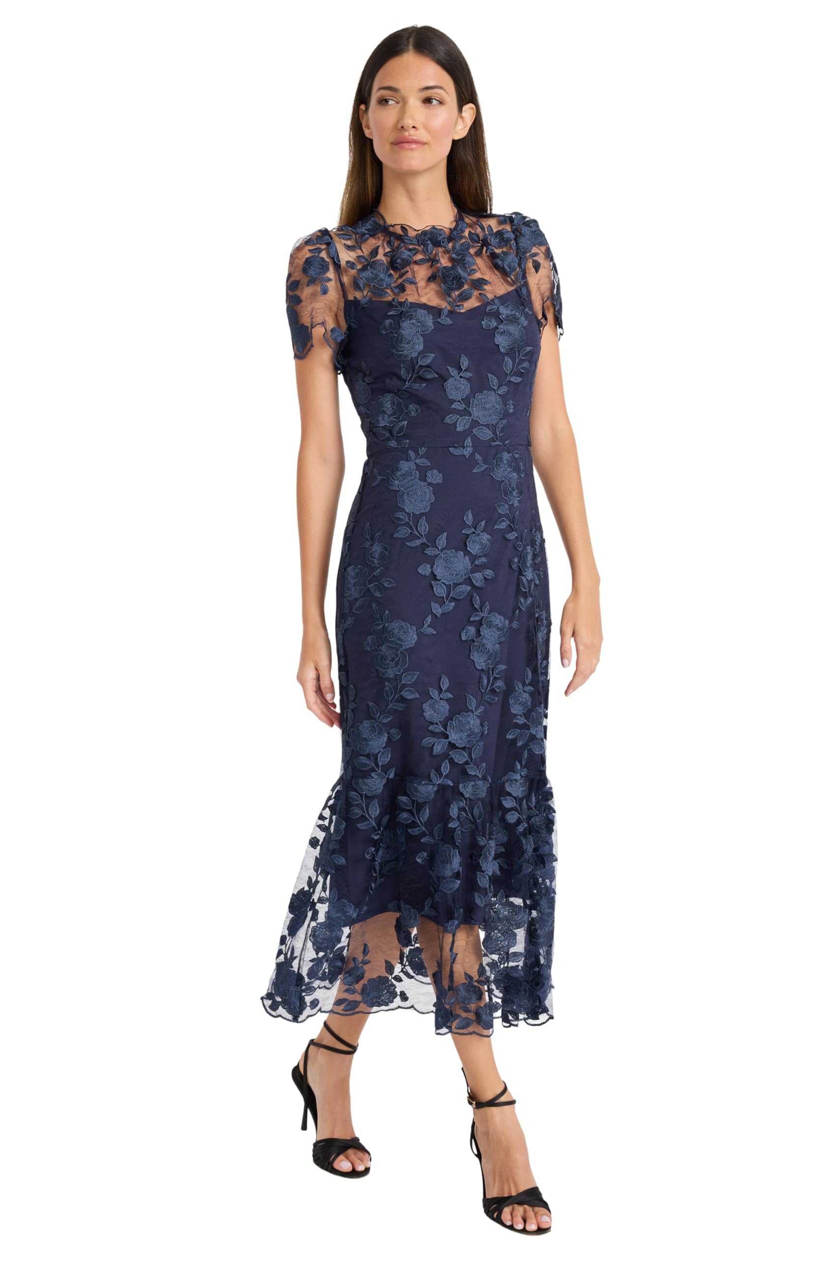 Maggy London Floral Embroidered Midi Dress for Women | High Neck Summer Cocktail Dress | Wedding Guest Dress | Perfect for Garden Parties & Formal Events